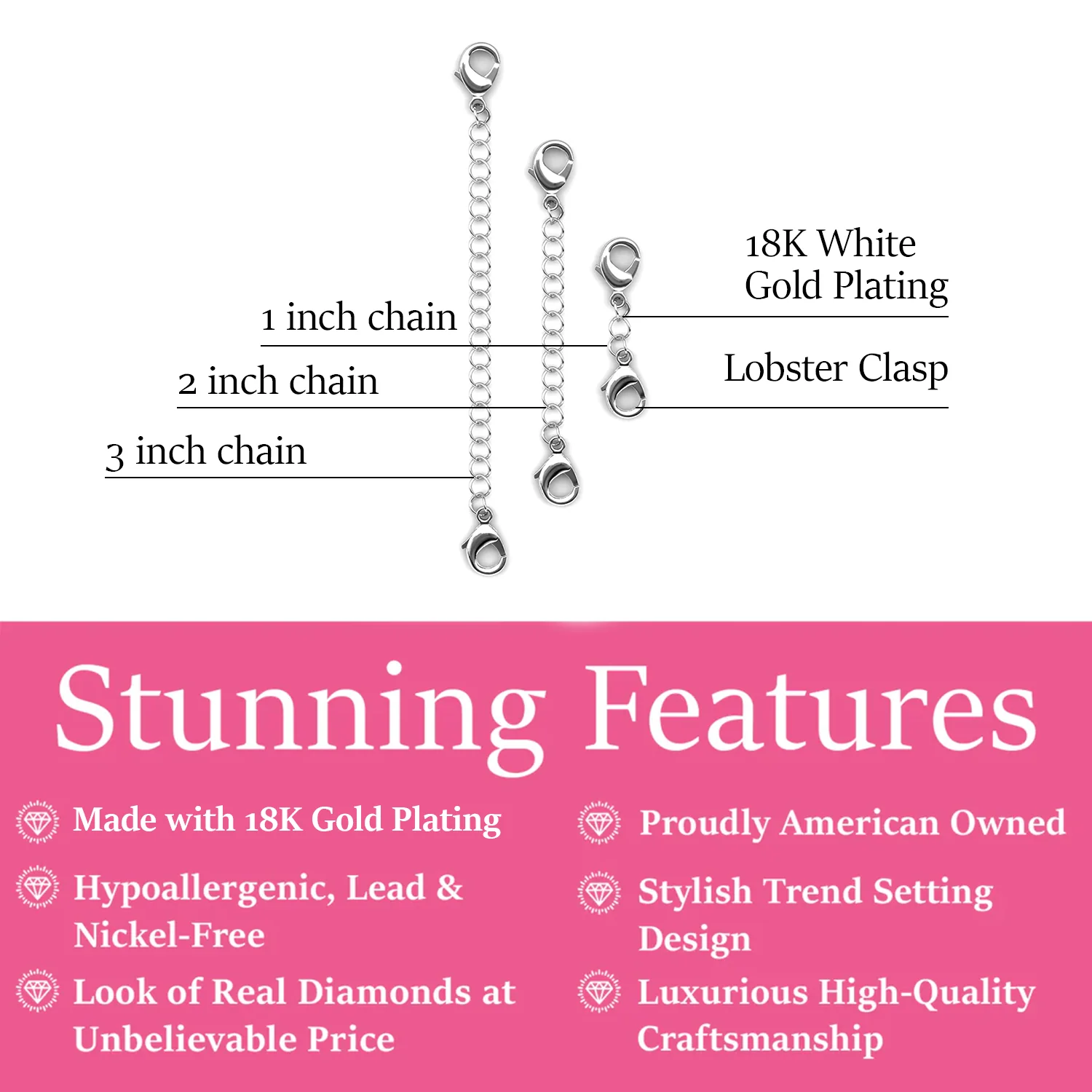 18k White Gold Plated Necklace Extenders - Image 3