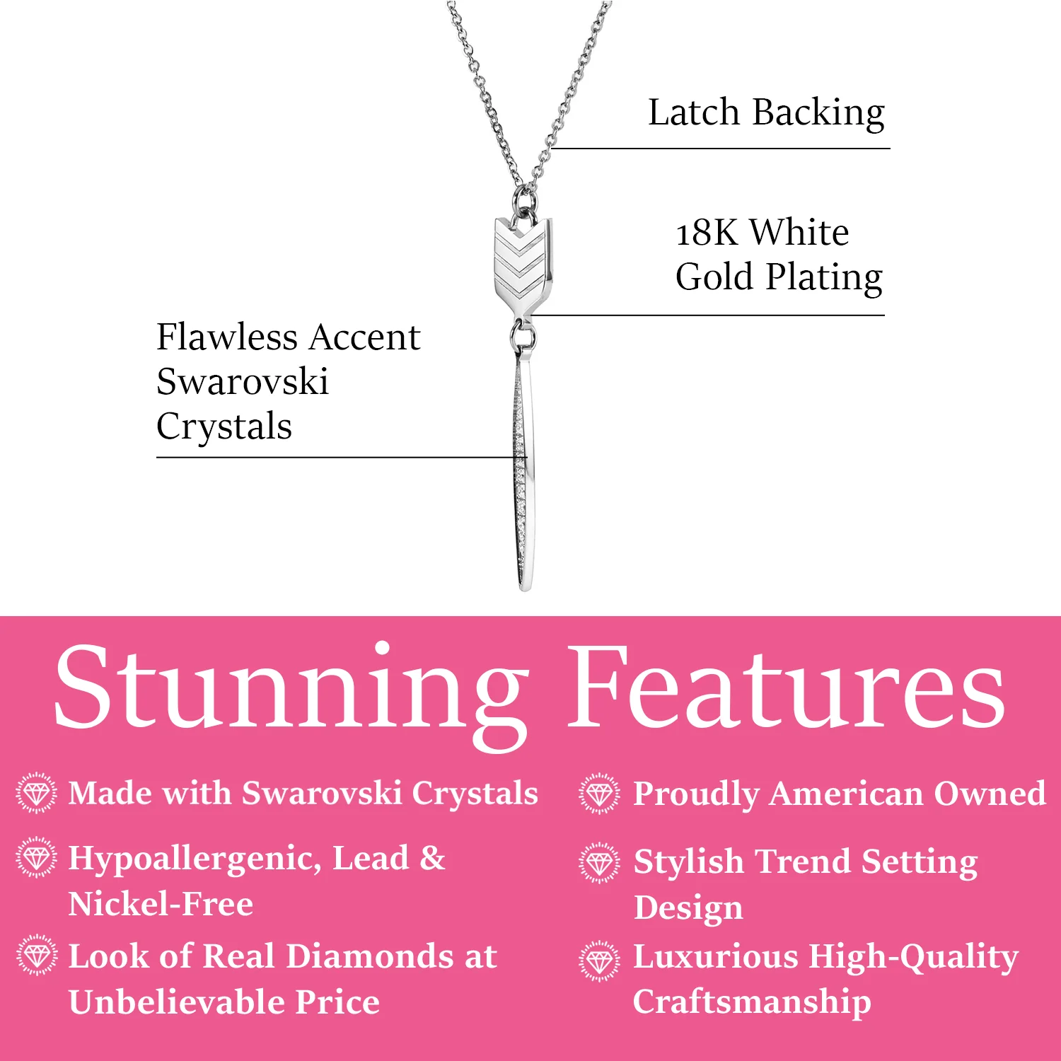 Addison 18k White Gold Plated Arrow Drop Necklace with Simulated Diamond Crystals — Final Sale - Image 3