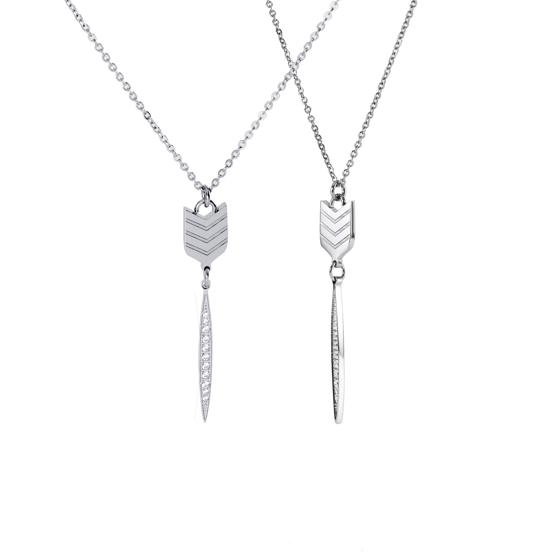 Addison 18k White Gold Plated Arrow Drop Necklace with Simulated Diamond Crystals — Final Sale - Image 6