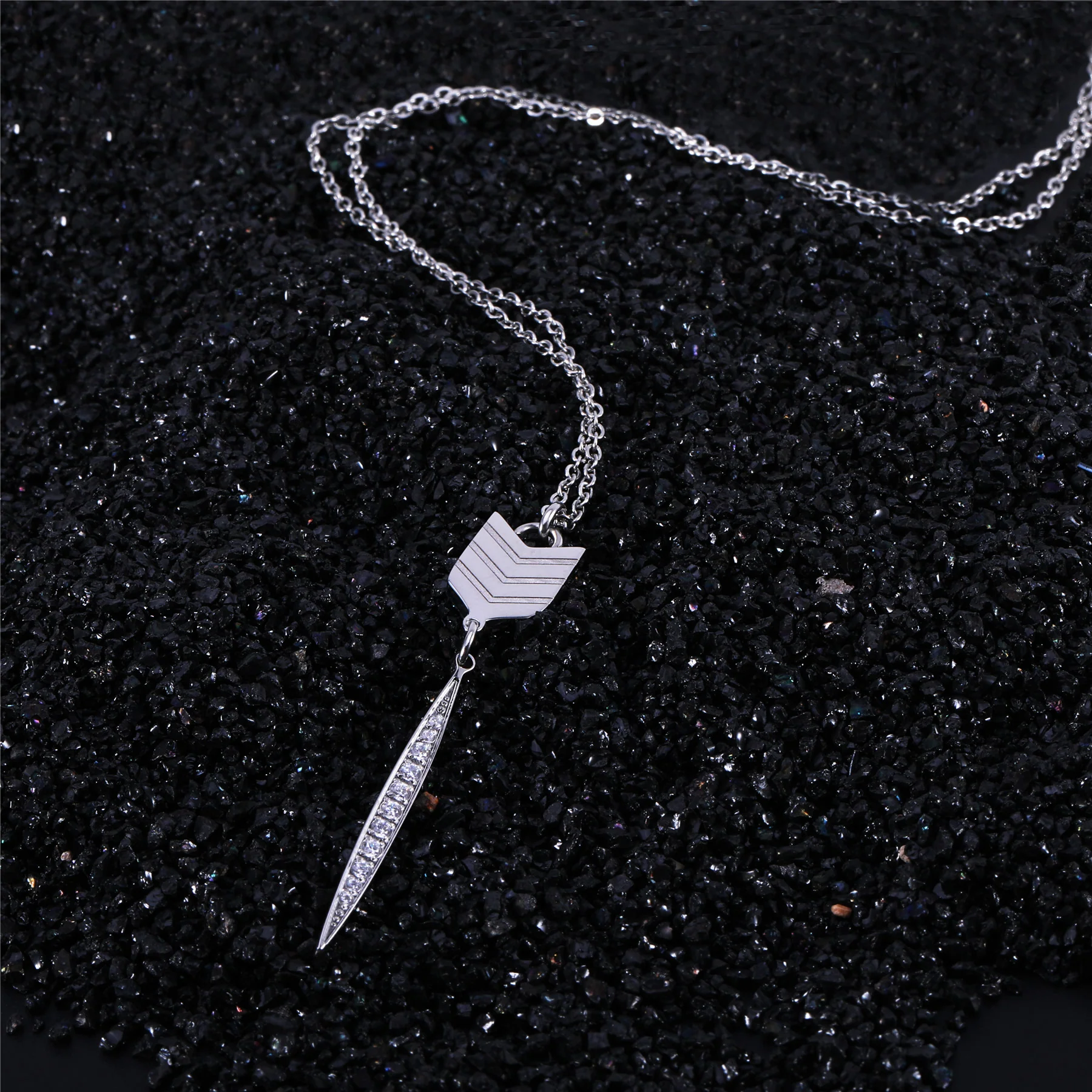 Addison 18k White Gold Plated Arrow Drop Necklace with Simulated Diamond Crystals — Final Sale - Image 7