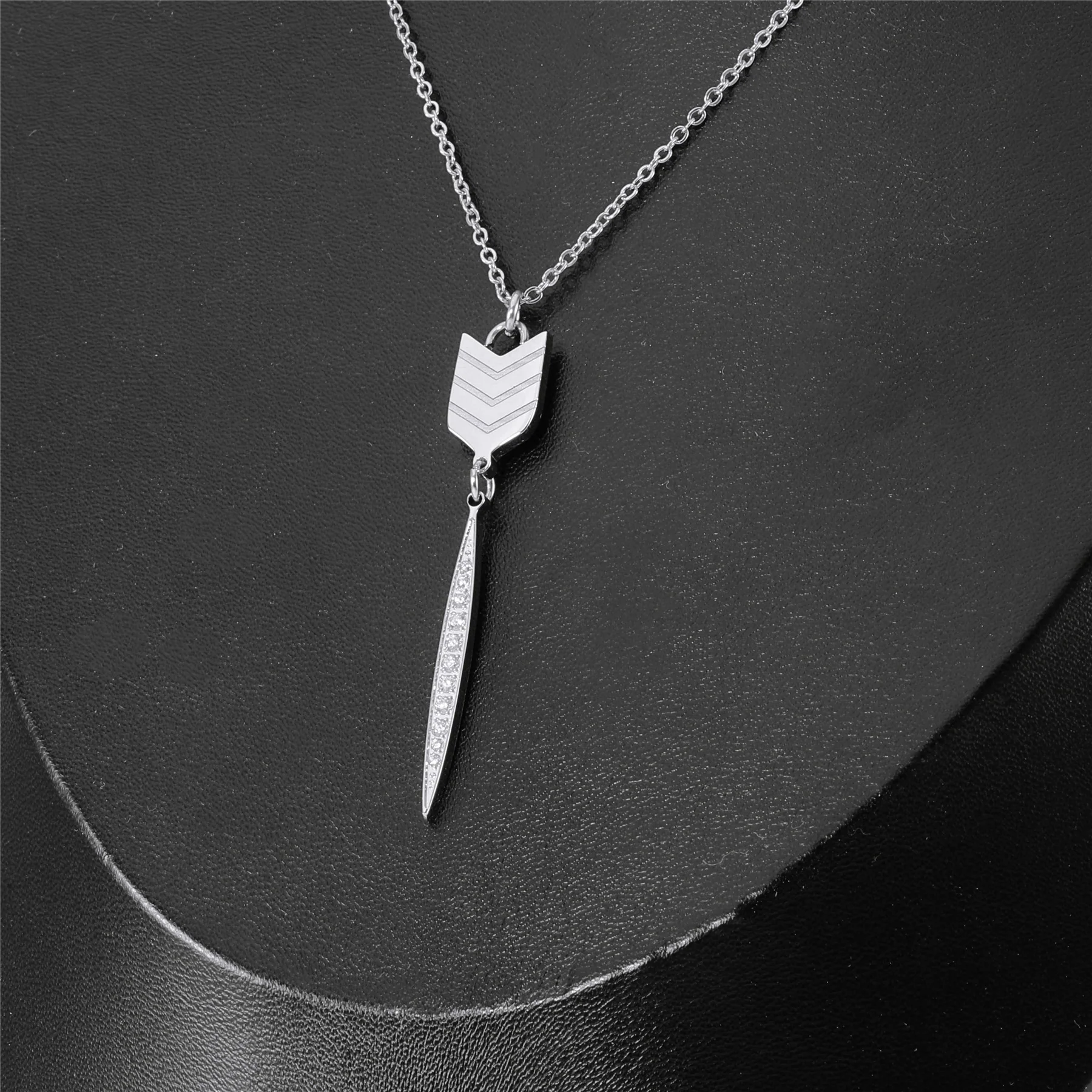 Addison 18k White Gold Plated Arrow Drop Necklace with Simulated Diamond Crystals — Final Sale - Image 8