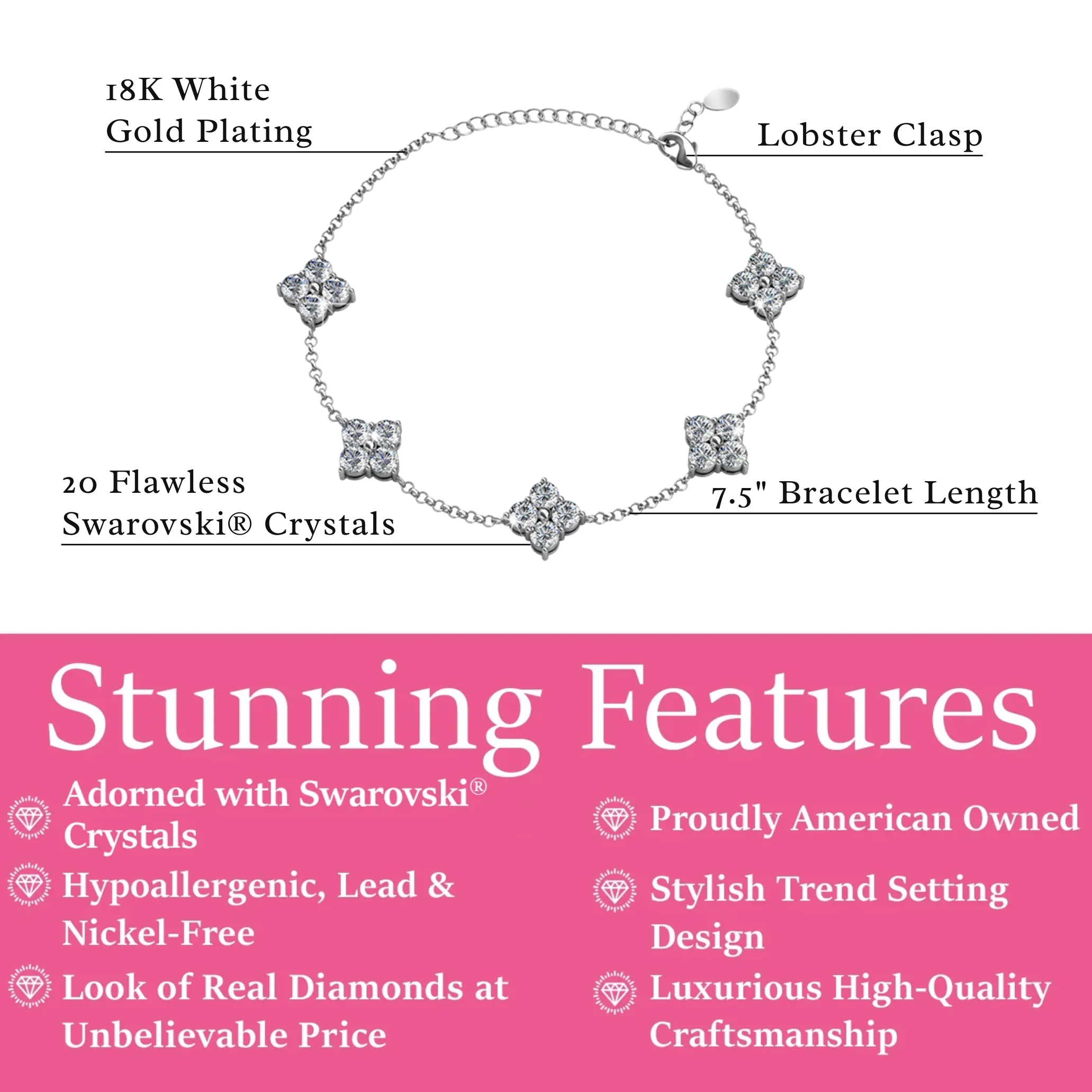 Adeline 18k White Gold Plated Station Bracelet with Swarovski Crystals - Image 3