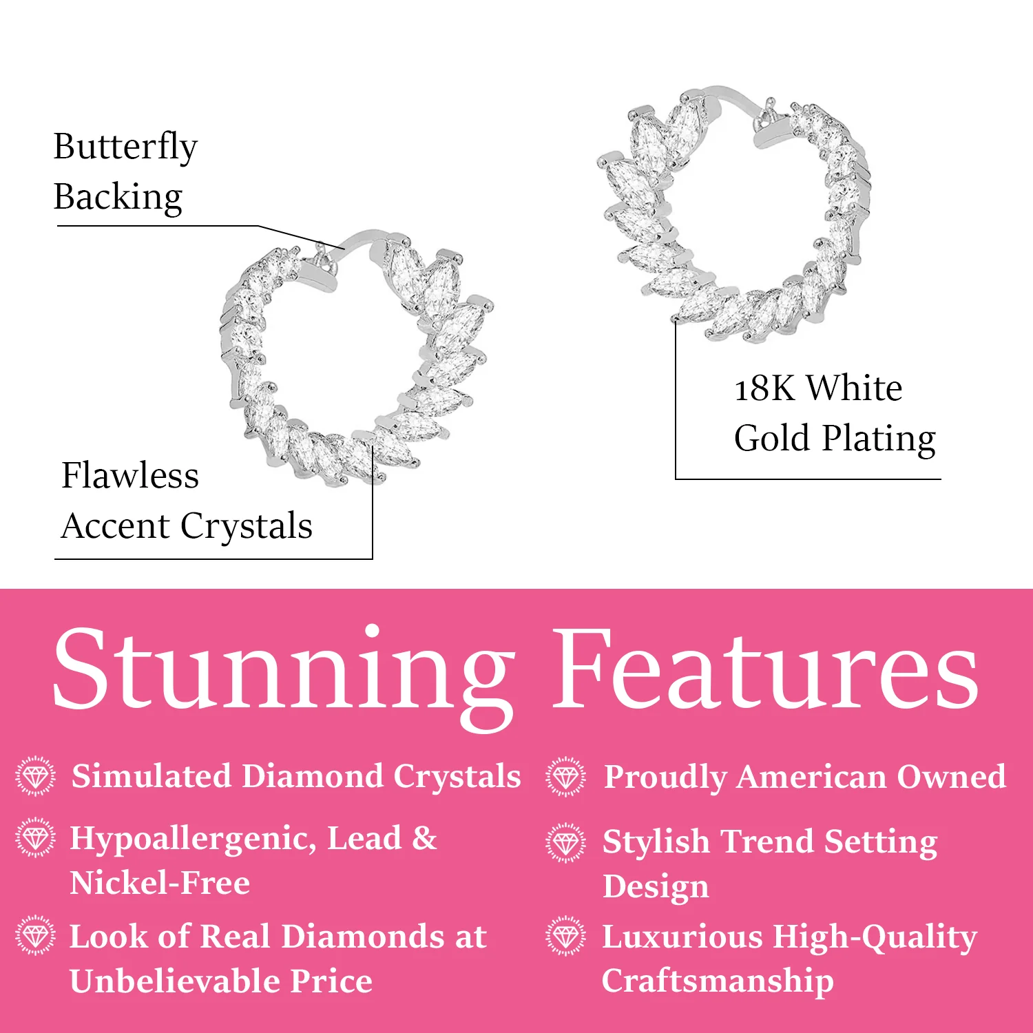 Adelyn 18k Gold Plated Sideways Hoop Earrings with Simulated Diamond Crystals — Final Sale - Image 3