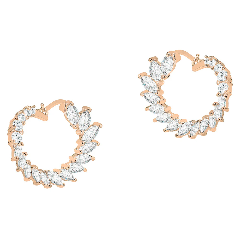 Adelyn 18k Gold Plated Sideways Hoop Earrings with Simulated Diamond Crystals — Final Sale - Image 6
