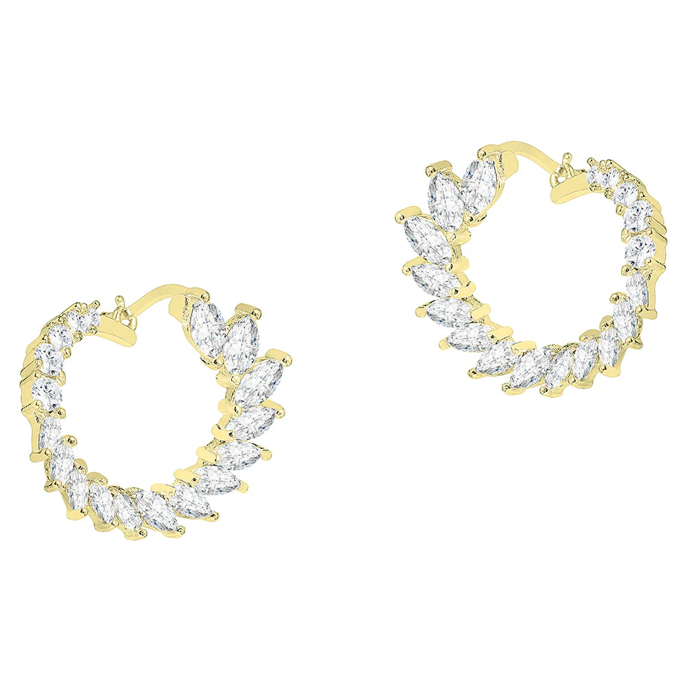 Adelyn 18k Gold Plated Sideways Hoop Earrings with Simulated Diamond Crystals — Final Sale - Image 8