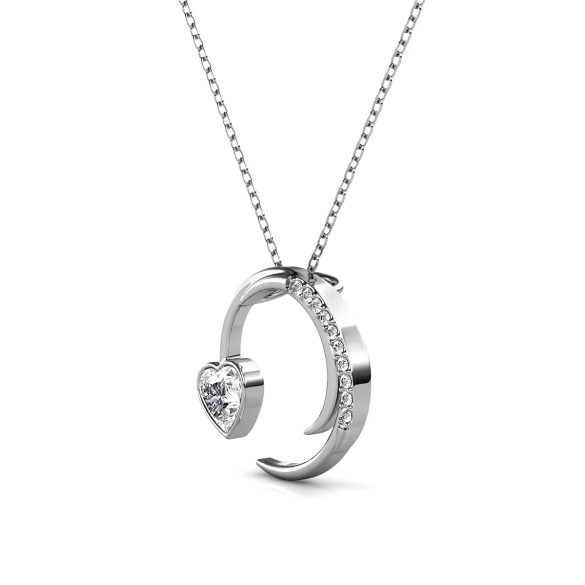 Aelin 18k White Gold Plated Crescent Heart Pendant Necklace with Swarovski Crystals - Image 8