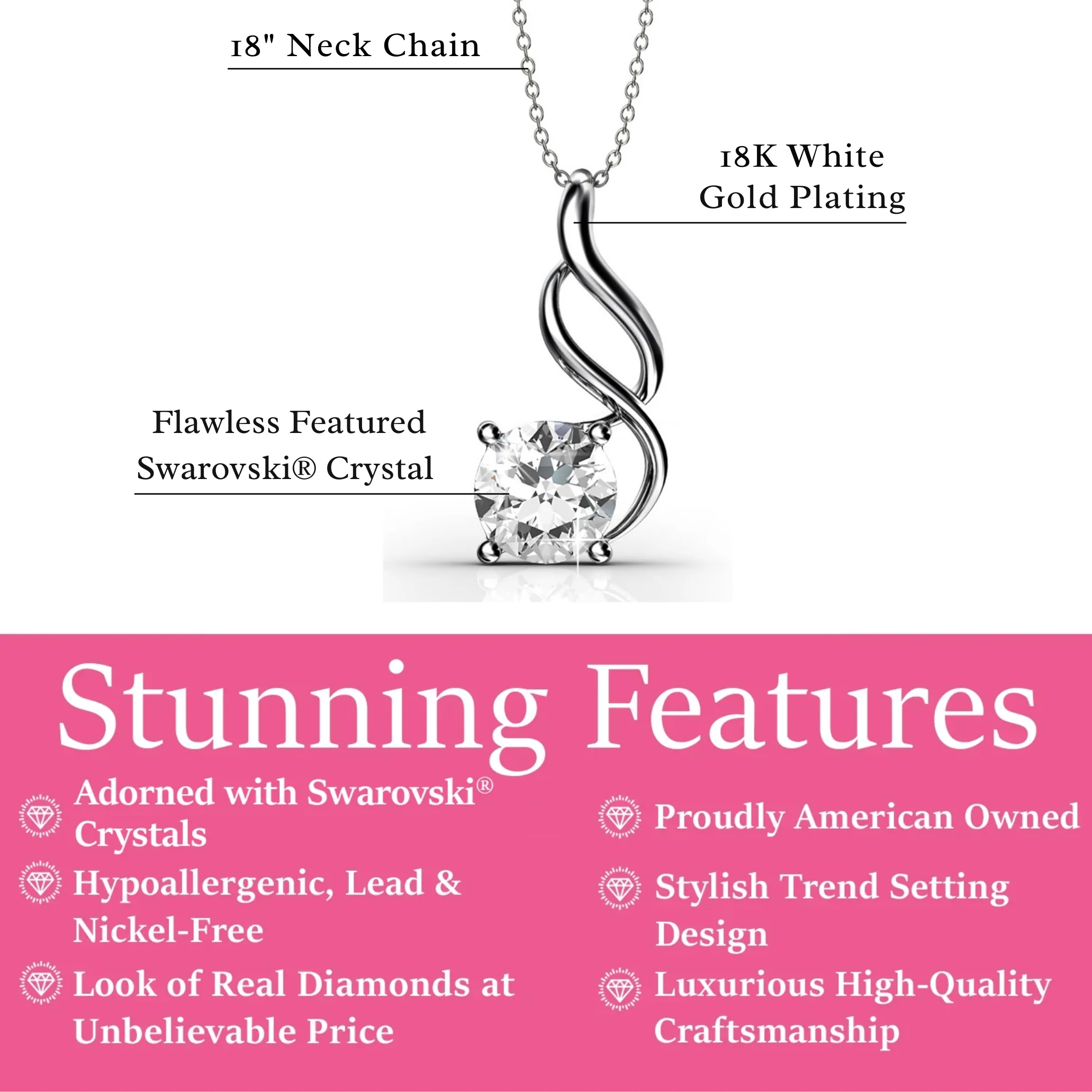 Aerin 18k White Gold Plated Necklace with Round Cut Solitaire Swarovski Crystal - Image 3