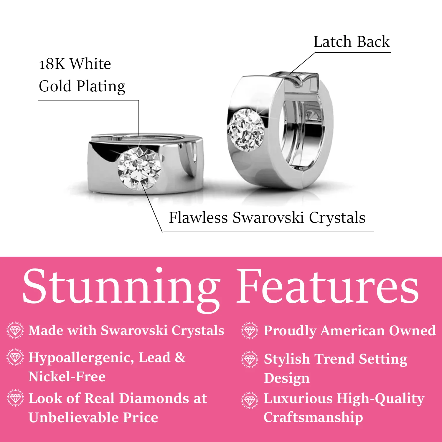 Alana 18k White Gold Plated 14mm Small Hoop Earrings with Swarovski Crystals — Final Sale - Image 3