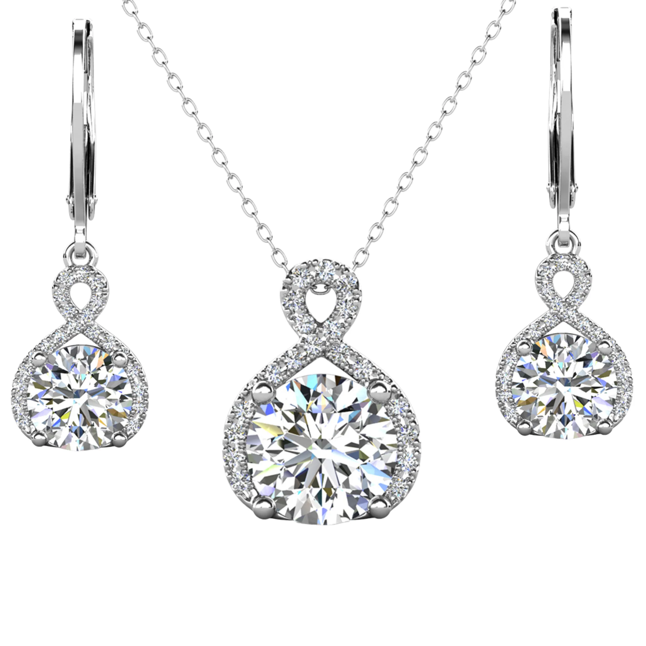 Alessandra 18k White Gold Plated Infinity Earrings and Necklace Jewelry Set with Simulated Diamond Crystals