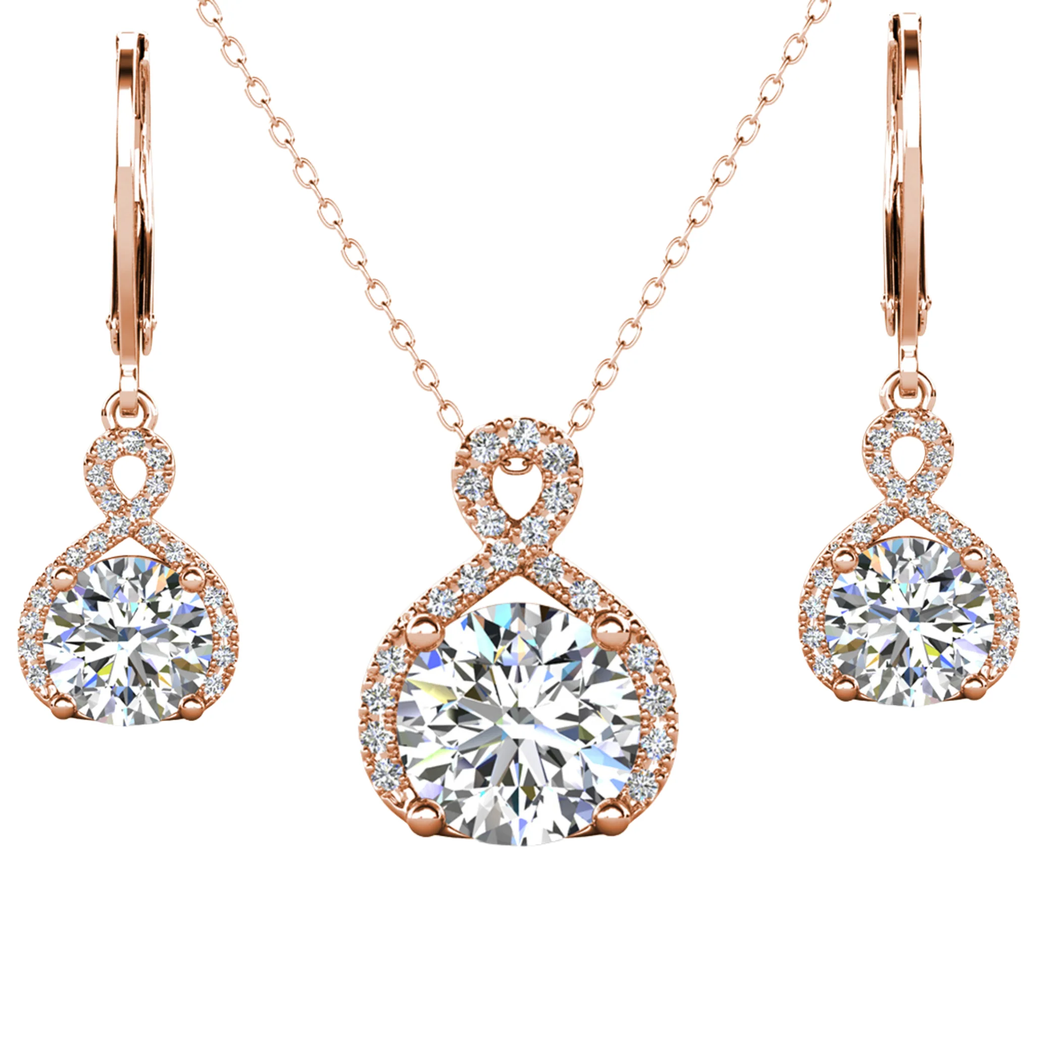 Alessandra 18k White Gold Plated Infinity Earrings and Necklace Jewelry Set with Simulated Diamond Crystals - Image 10