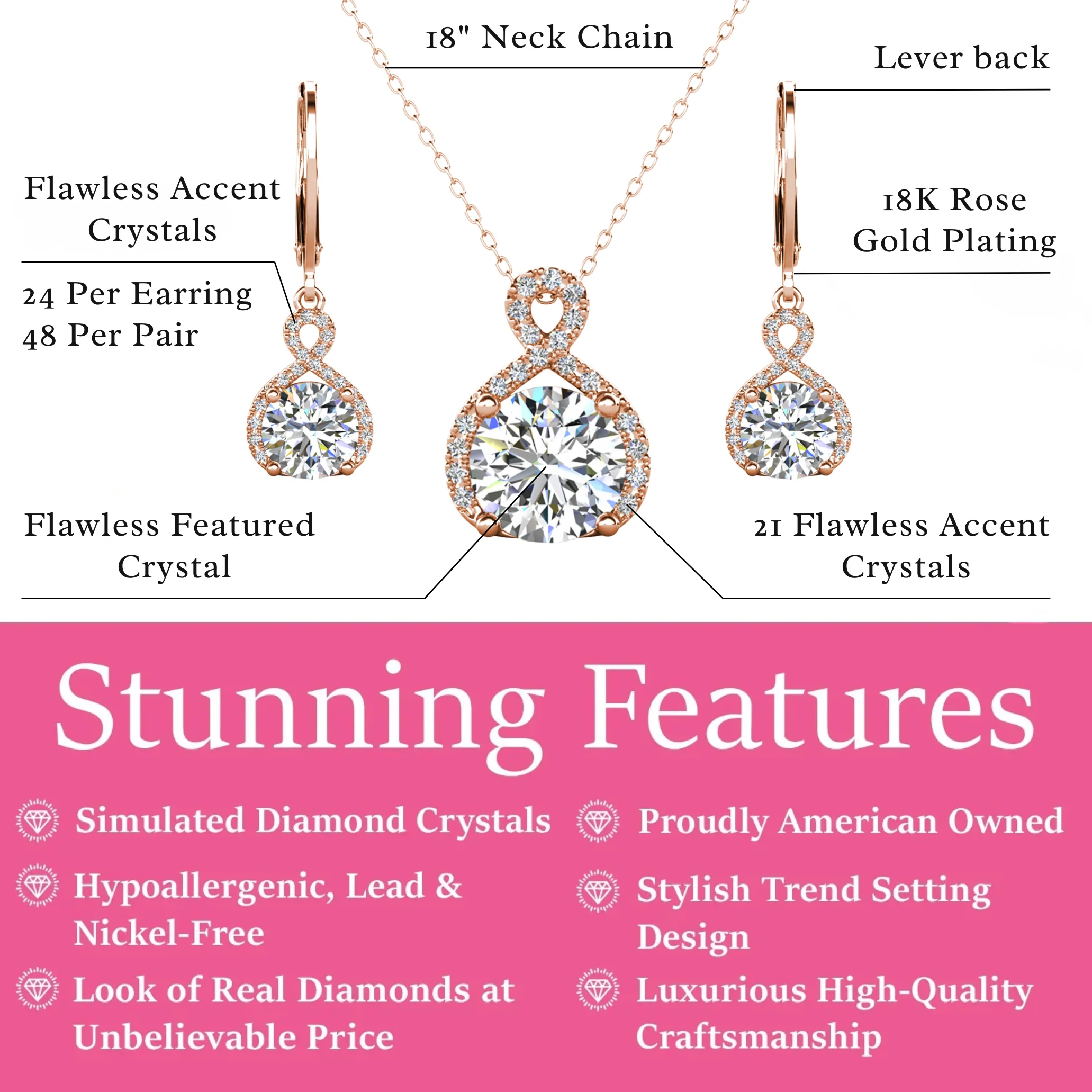 Alessandra 18k White Gold Plated Infinity Earrings and Necklace Jewelry Set with Simulated Diamond Crystals - Image 11