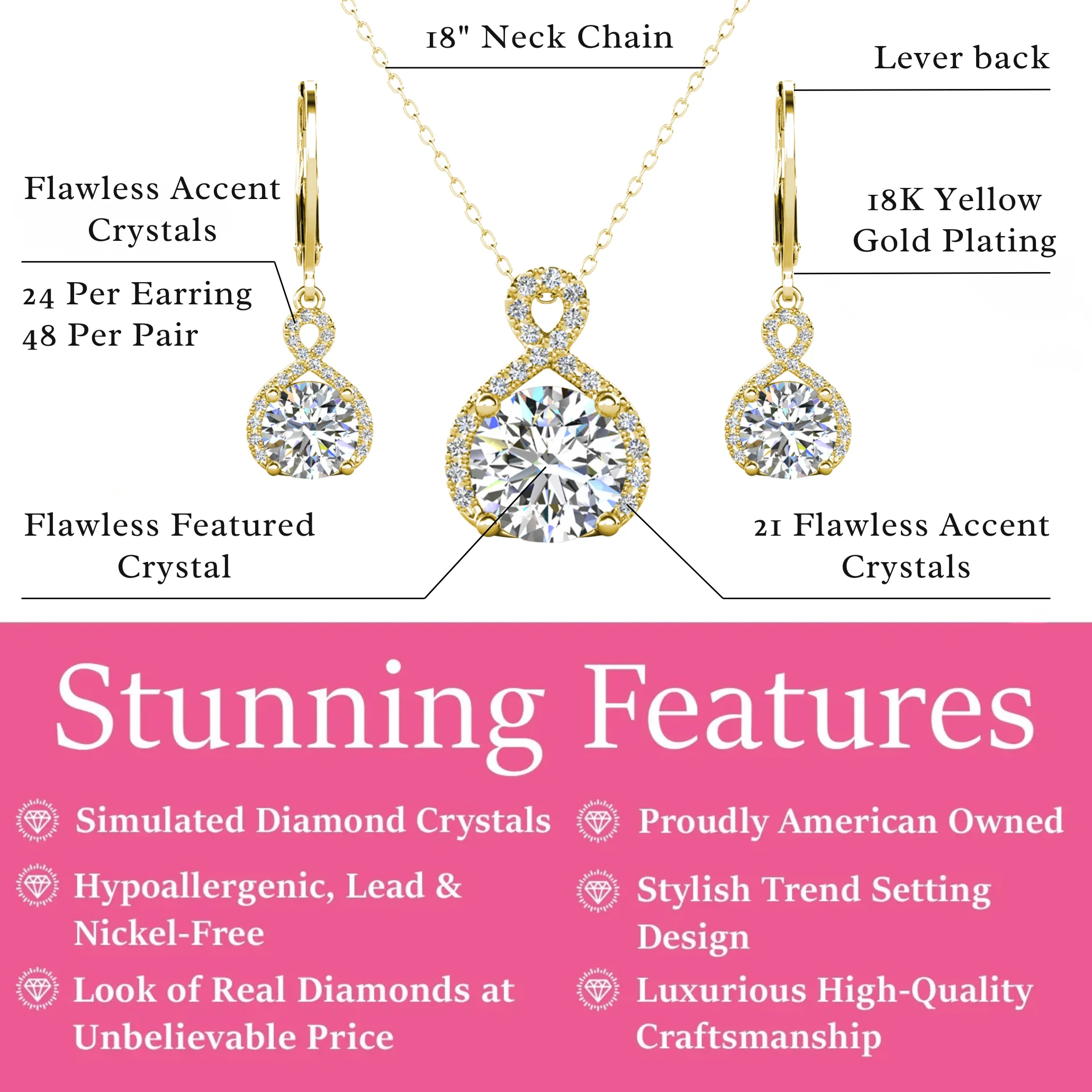 Alessandra 18k White Gold Plated Infinity Earrings and Necklace Jewelry Set with Simulated Diamond Crystals - Image 9