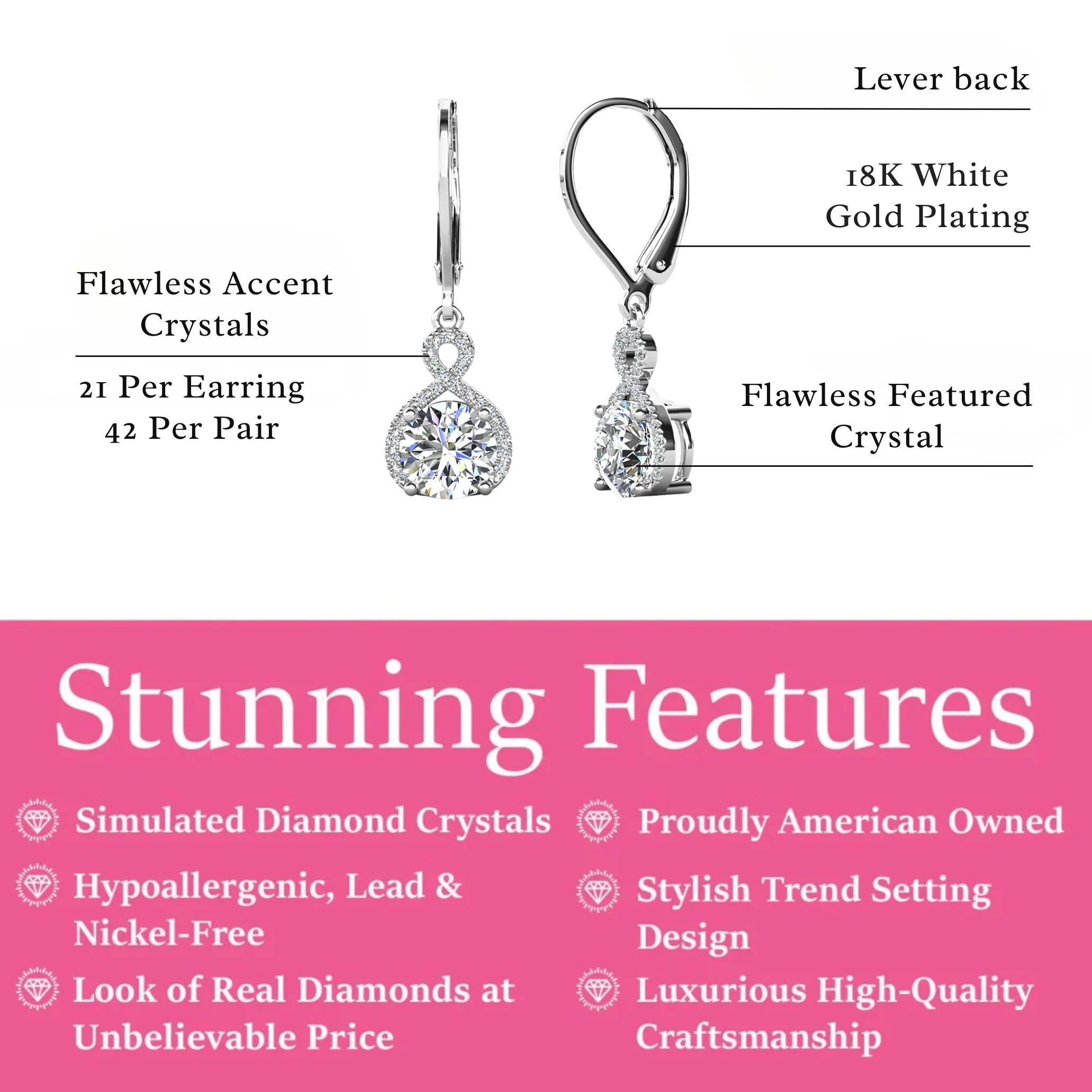 Alessandra 18k White Gold Plated Infinity Drop Earrings with Simulated Diamond Crystals - Image 3