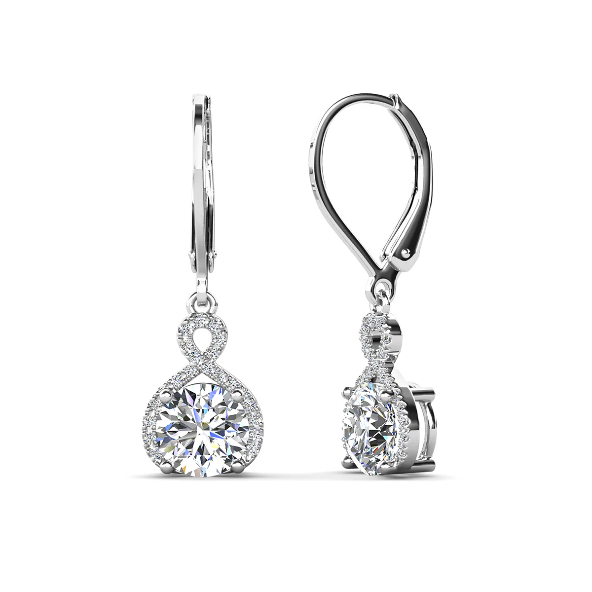 Alessandra 18k White Gold Plated Infinity Drop Earrings with Simulated Diamond Crystals - Image 8