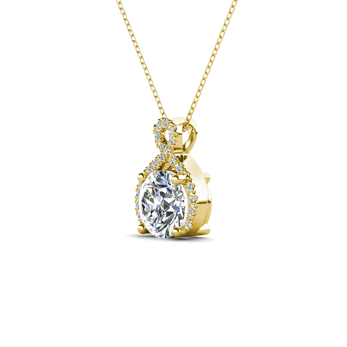 Alessandra 18k White Gold Plated Infinity Halo Pendant Necklace with Simulated Diamond Crystals - Image 12