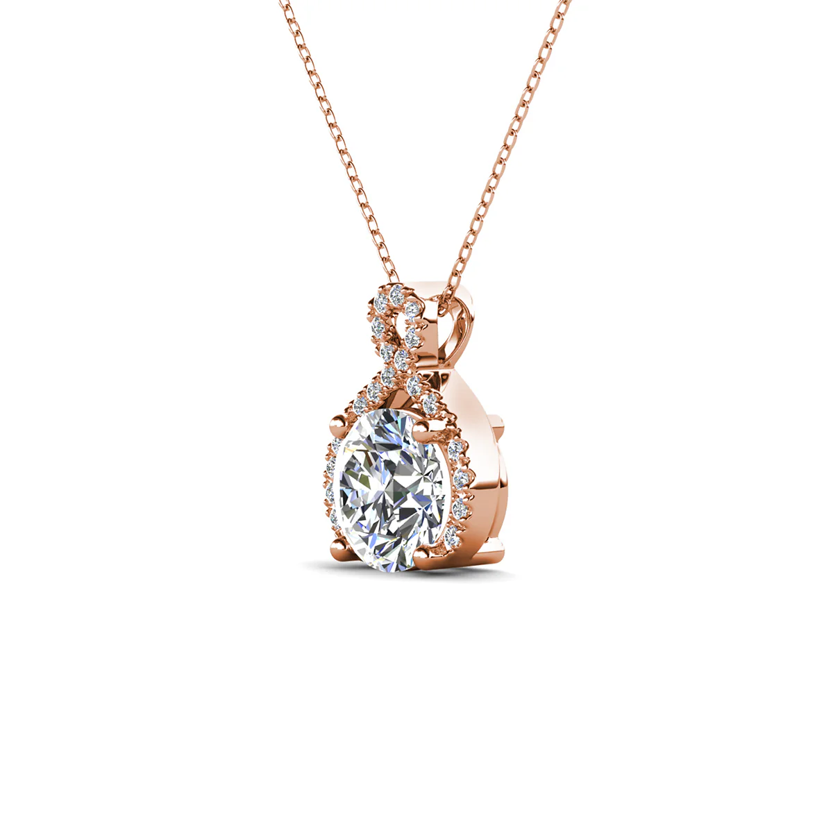Alessandra 18k White Gold Plated Infinity Halo Pendant Necklace with Simulated Diamond Crystals - Image 16
