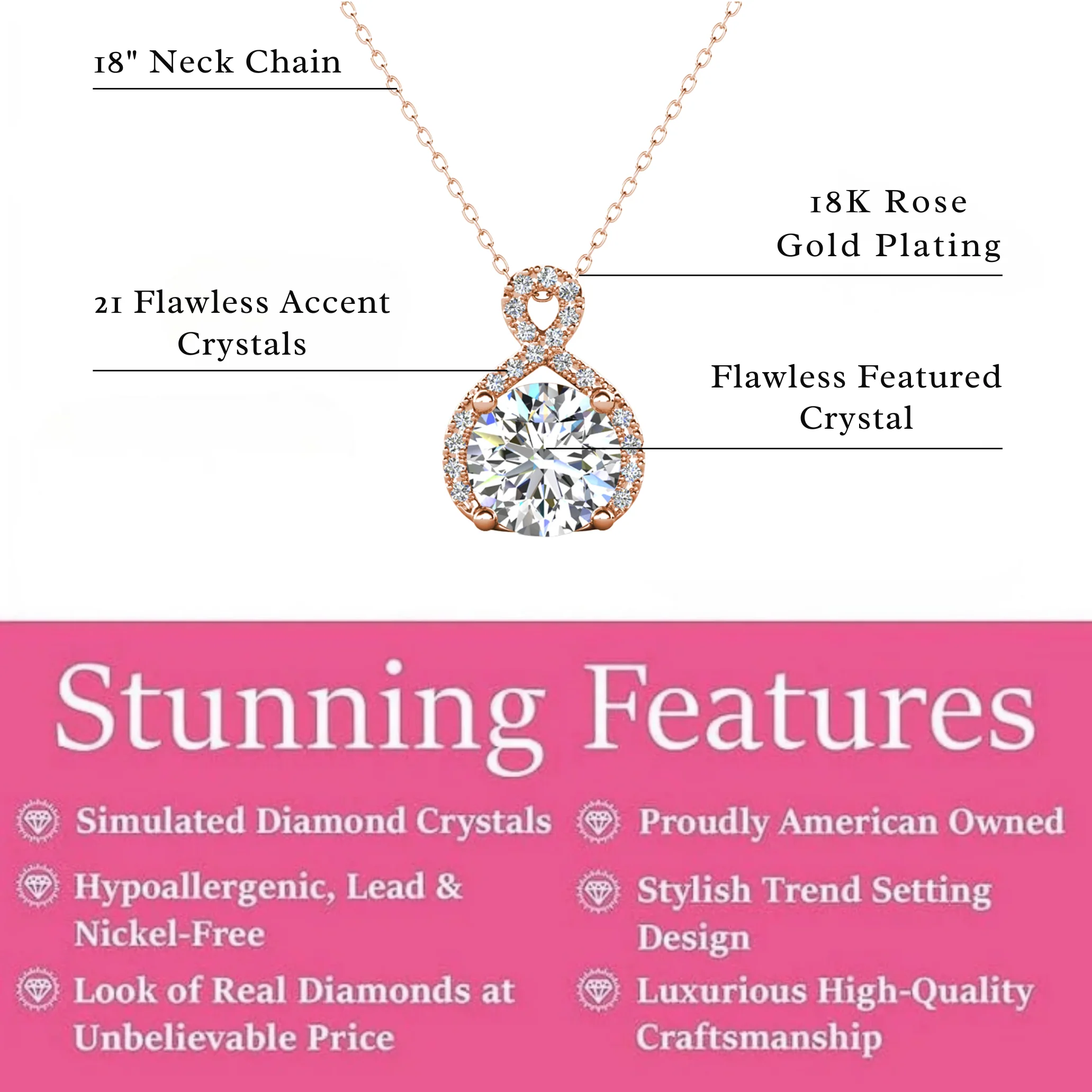 Alessandra 18k White Gold Plated Infinity Halo Pendant Necklace with Simulated Diamond Crystals (3 Pair Set) - Image 17