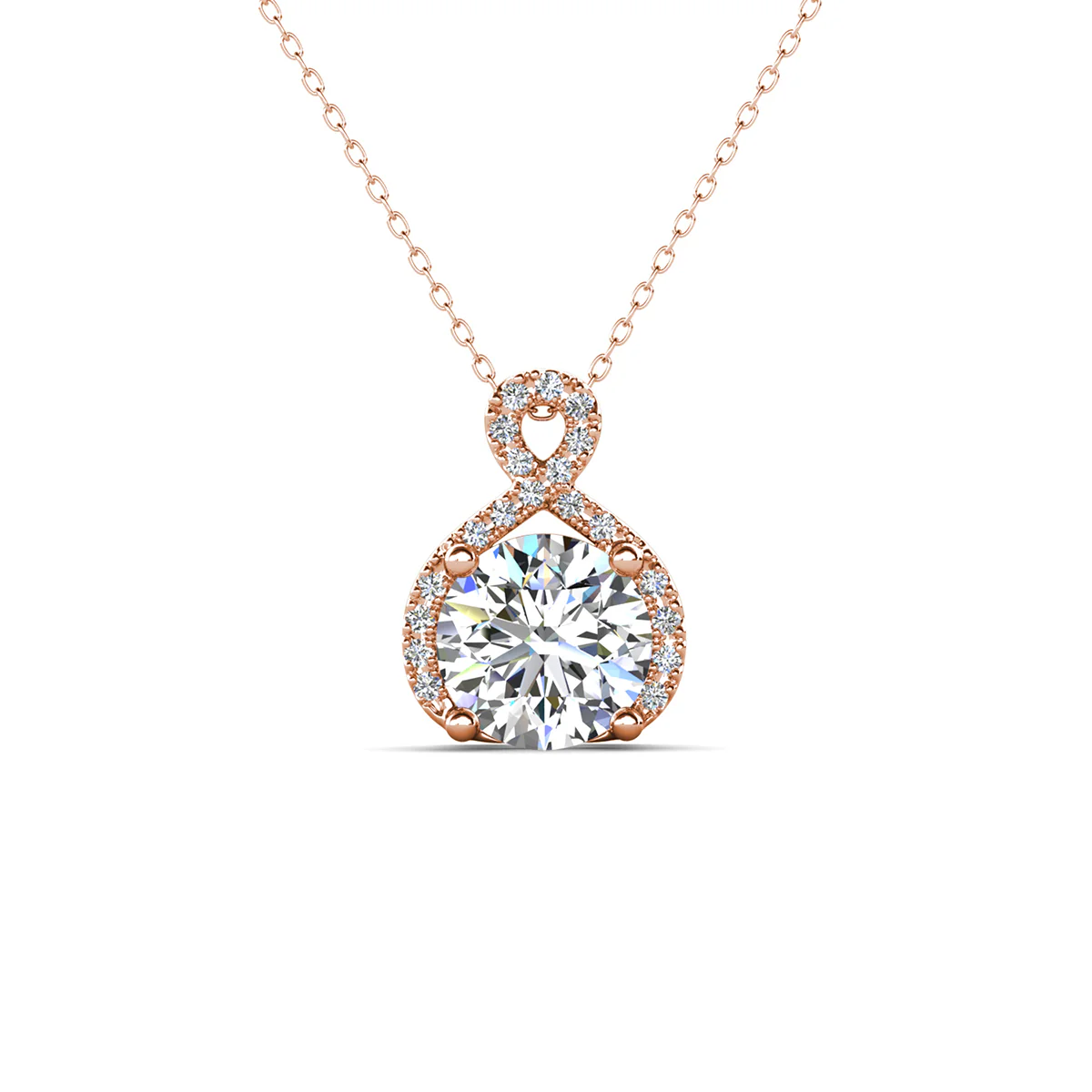 Alessandra 18k White Gold Plated Infinity Halo Pendant Necklace with Simulated Diamond Crystals (3 Pair Set) - Image 18