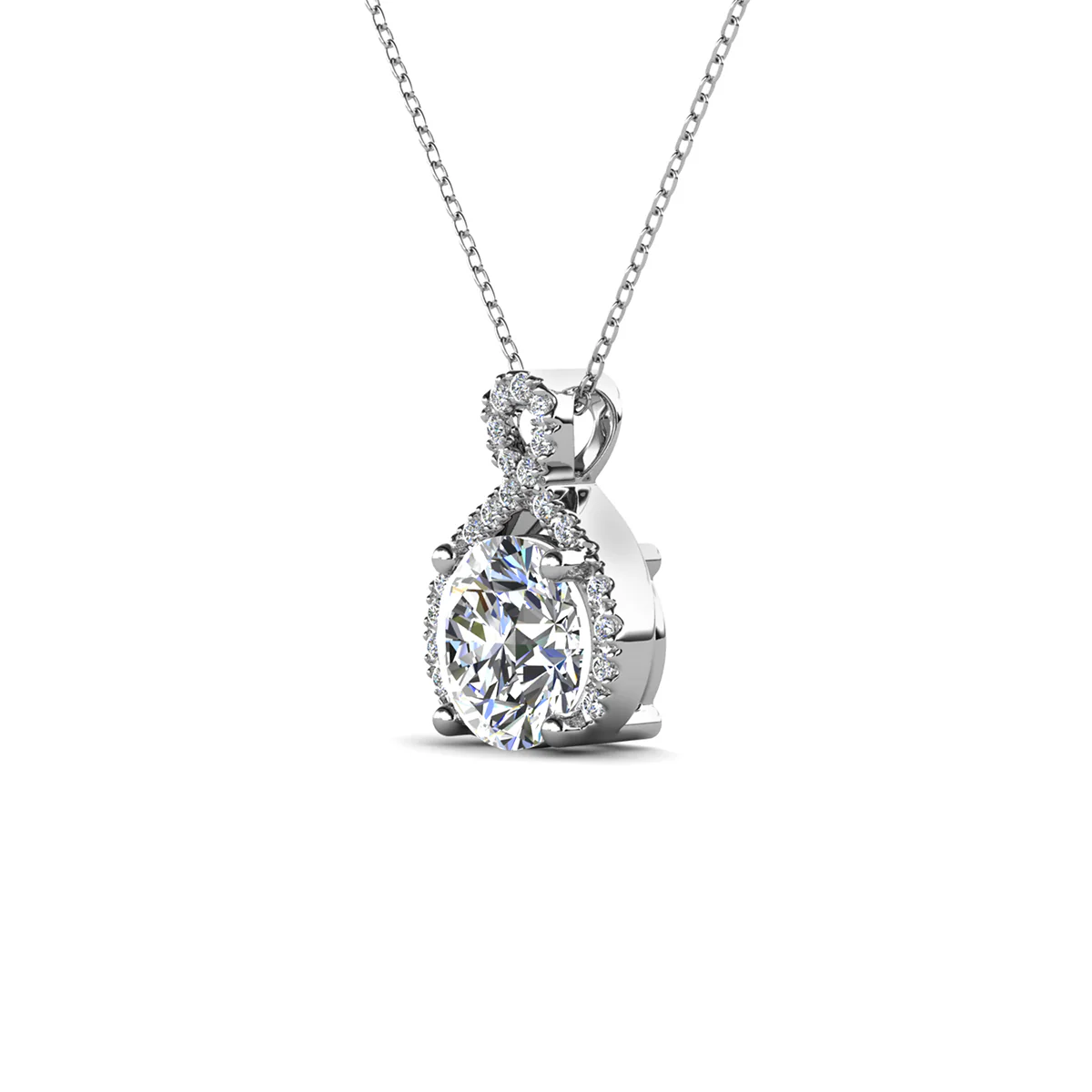 Alessandra 18k White Gold Plated Infinity Halo Pendant Necklace with Simulated Diamond Crystals - Image 8