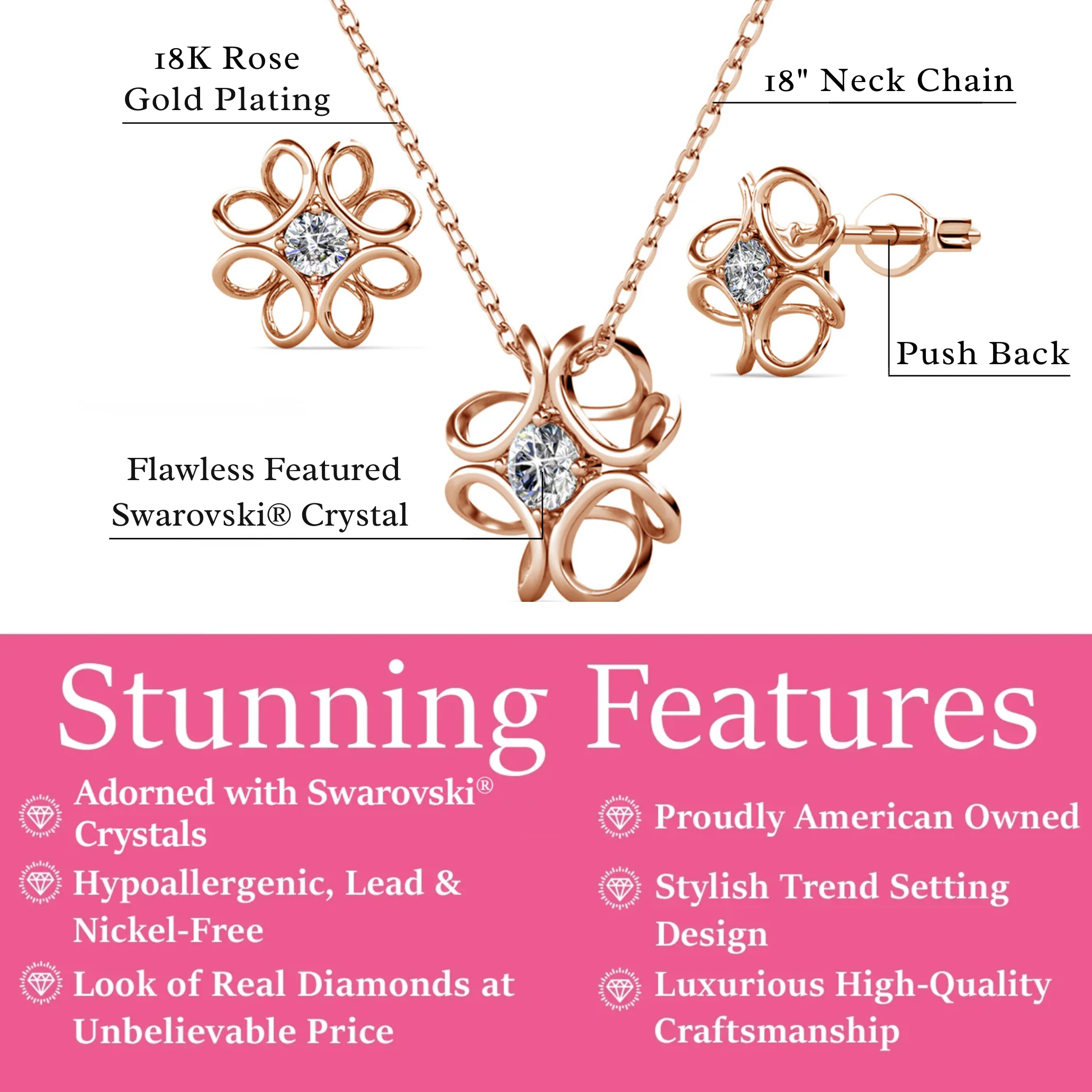 Alexis 18k White Gold Plated Flower Earring and Necklace Set with Swarovski Crystals - Image 14