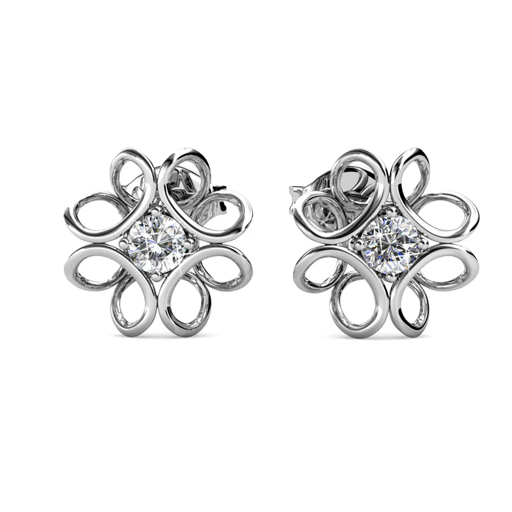 Alexis 18k White Gold Plated Flower Earring and Necklace Set with Swarovski Crystals - Image 8