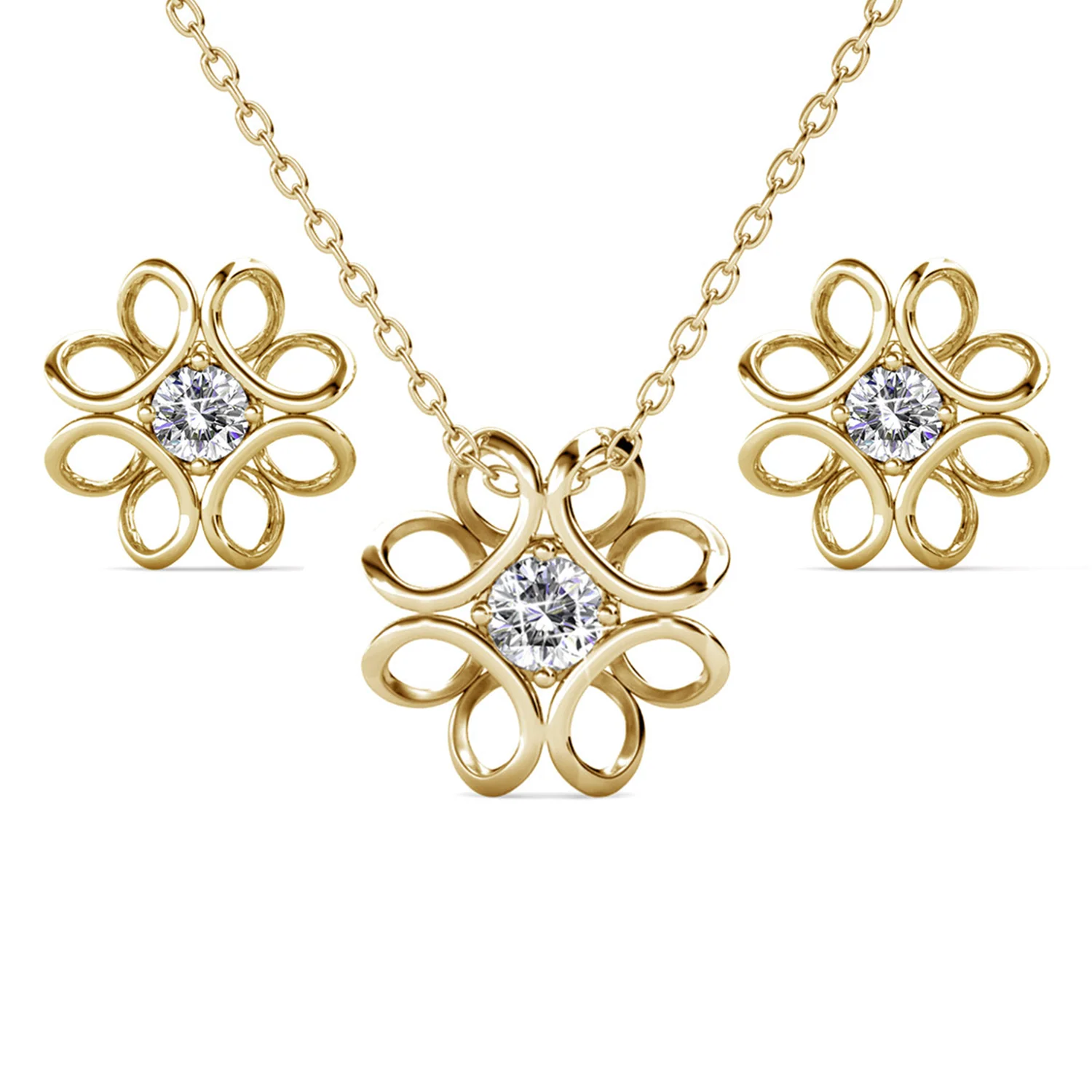 Alexis 18k White Gold Plated Flower Earring and Necklace Set with Swarovski Crystals - Image 9