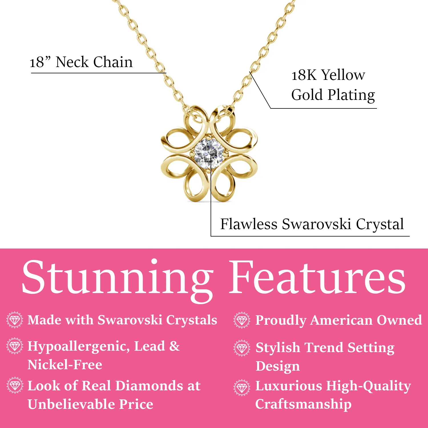 Alexis 18k White Gold Plated Flower Pendant Necklace with Swarovski Crystal - Image 9