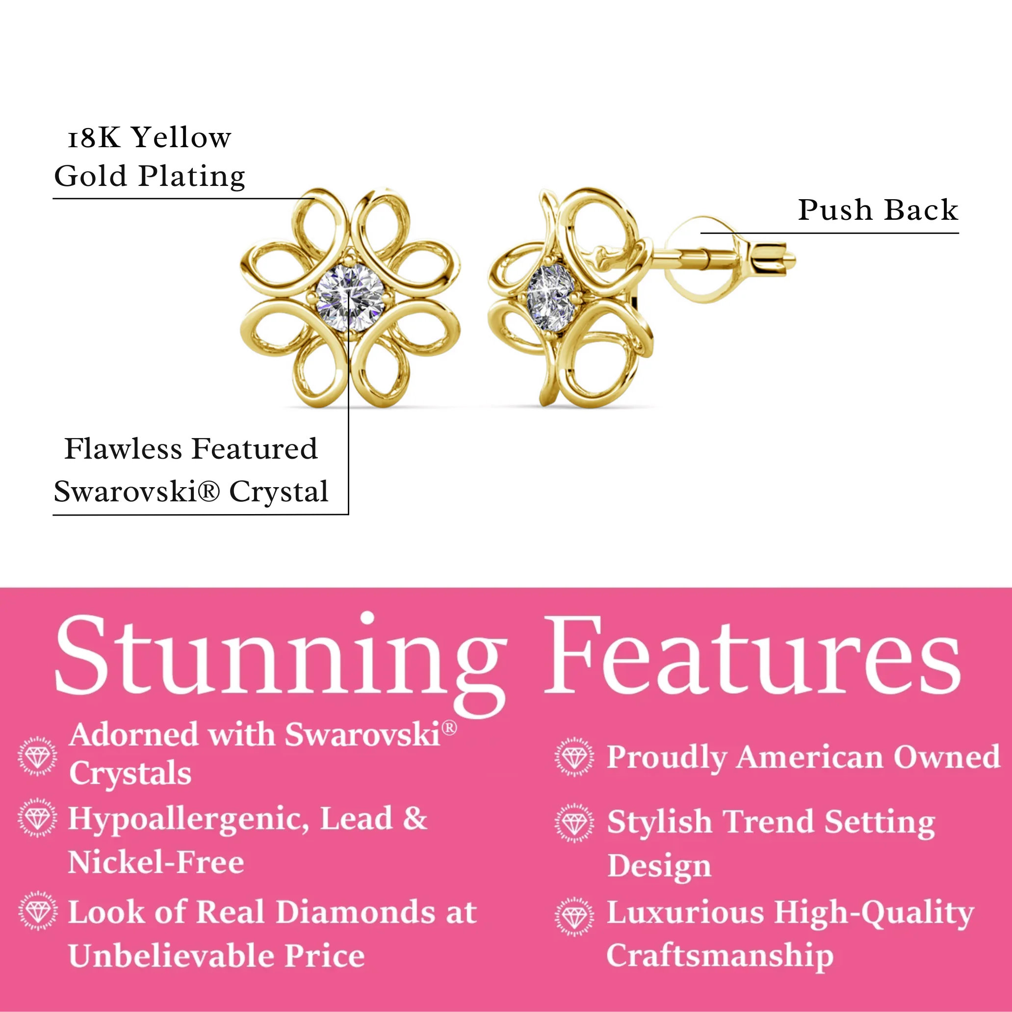 Alexis 18k White Gold Plated Flower Stud Earrings with Swarovski Crystals - Image 10