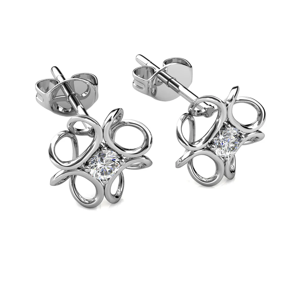 Alexis 18k White Gold Plated Flower Stud Earrings with Swarovski Crystals - Image 7