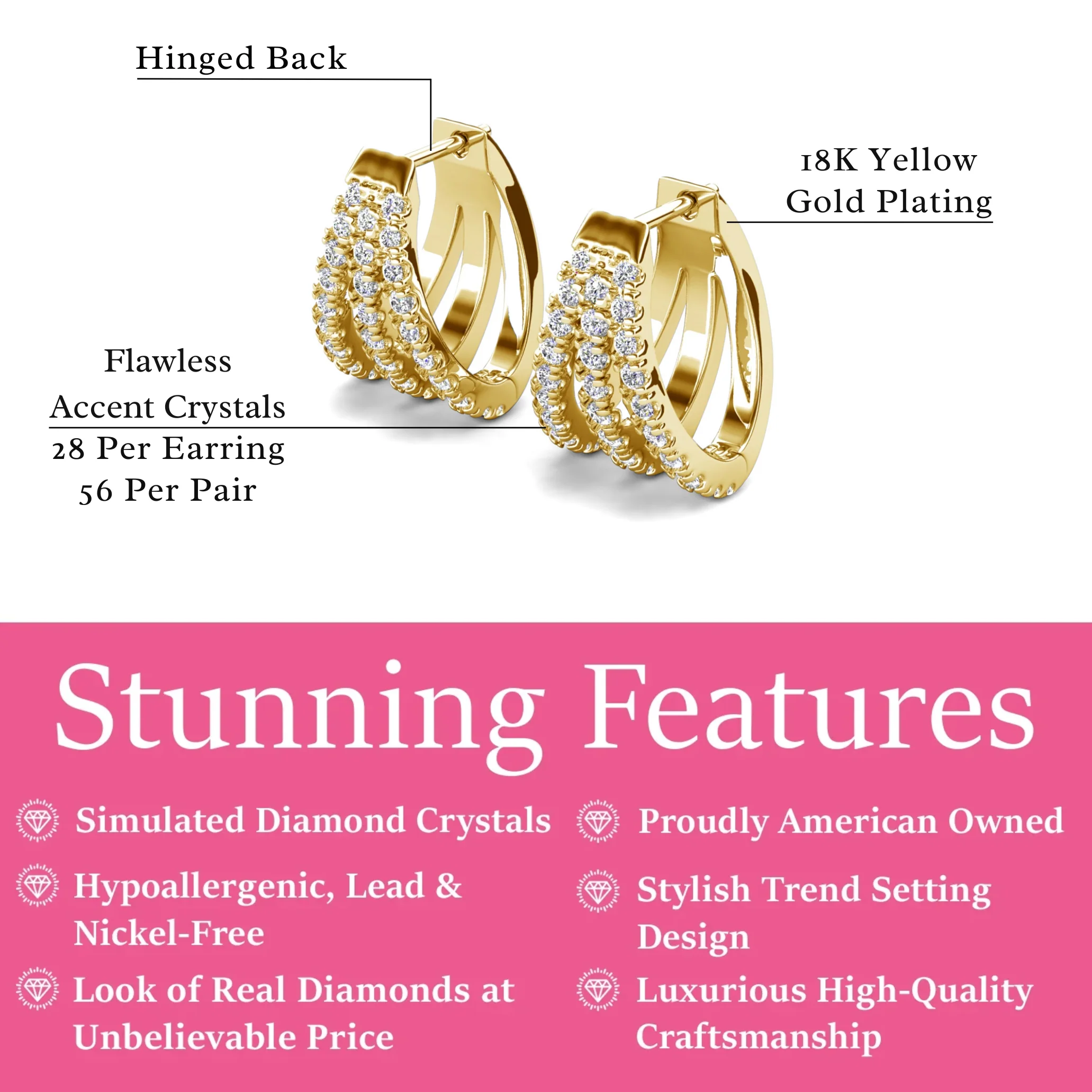 Aliyah 18k White Gold Plated 14mm Hoop Earrings with Simulated Diamond Crystals - Image 12