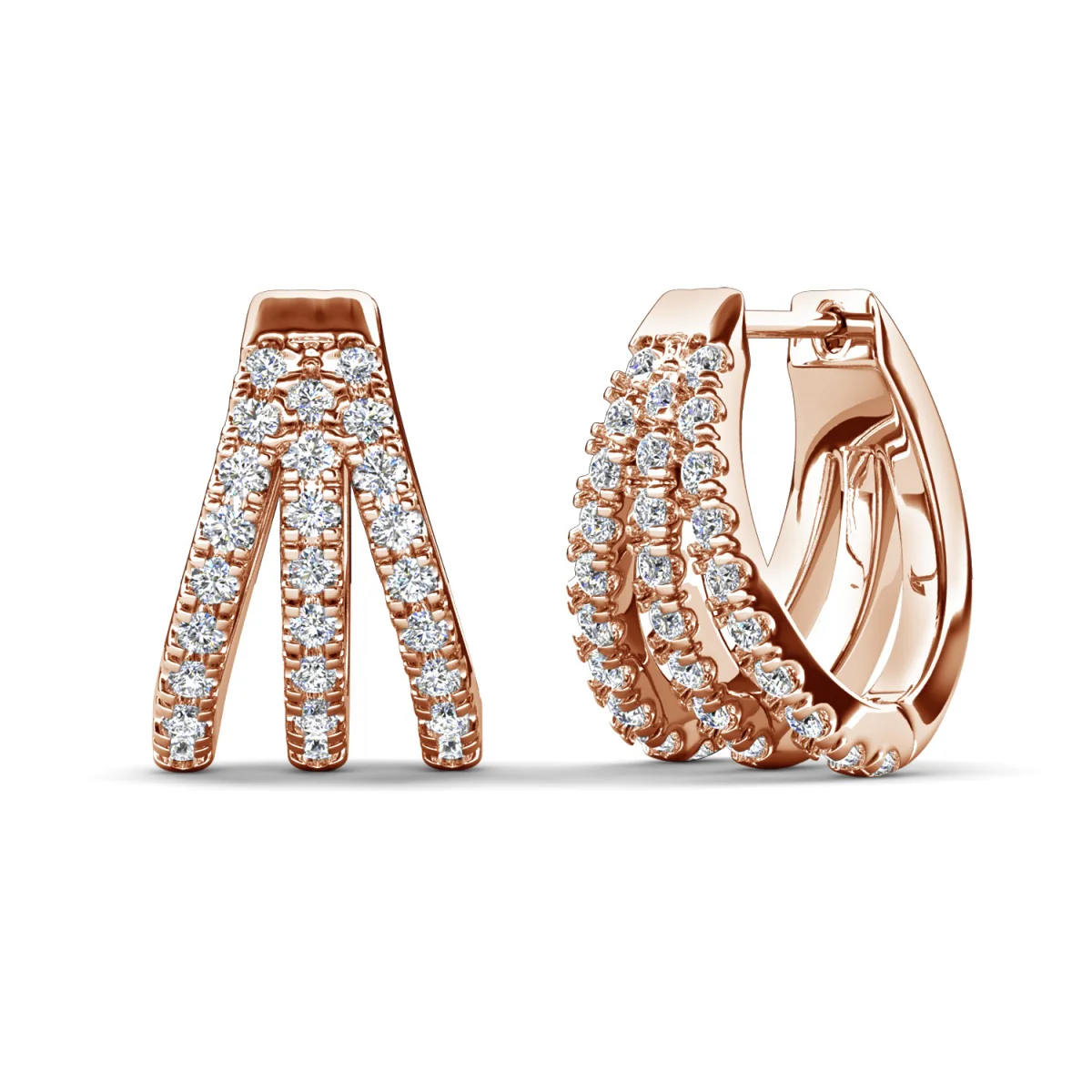 Aliyah 18k White Gold Plated 14mm Hoop Earrings with Simulated Diamond Crystals - Image 16