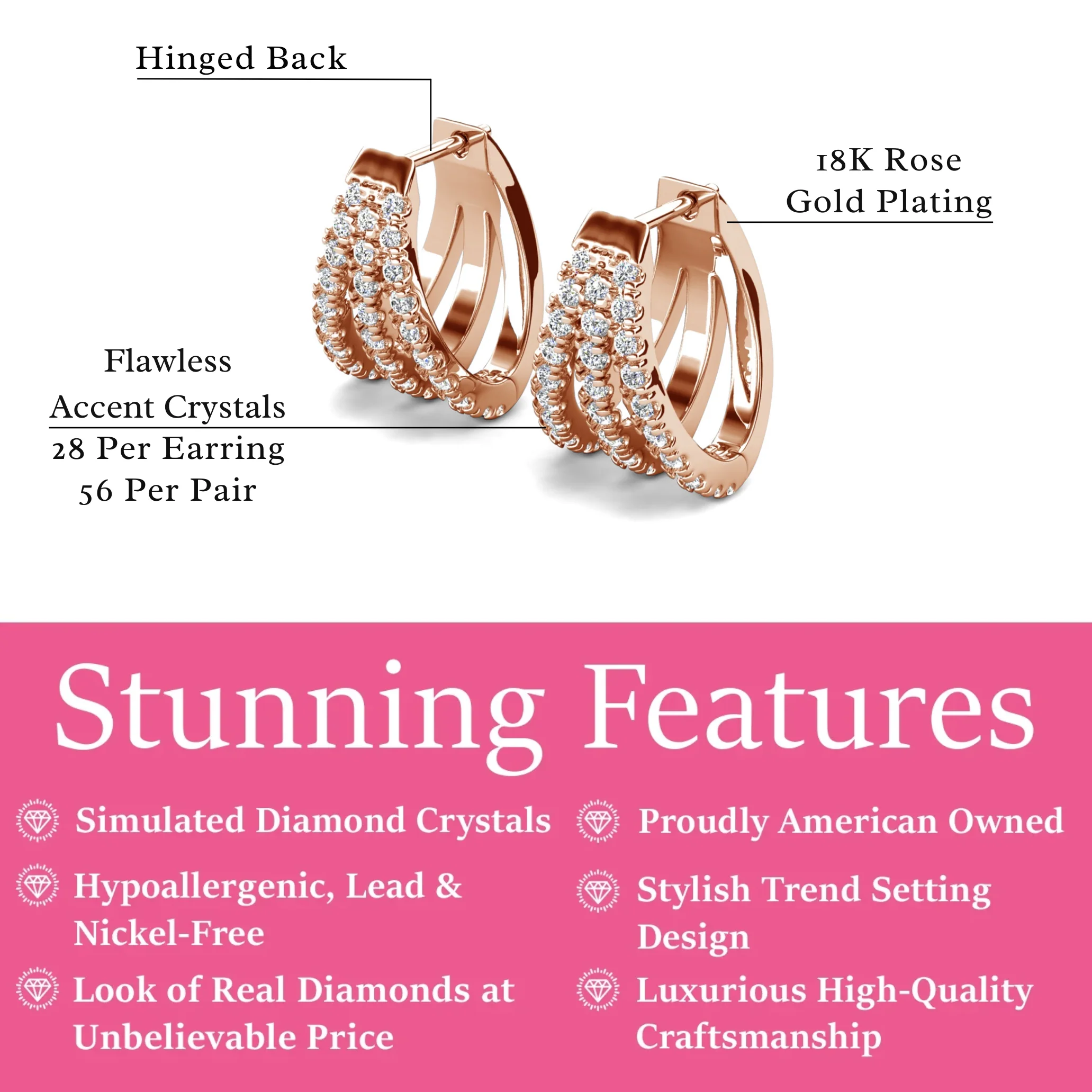 Aliyah 18k White Gold Plated 14mm Hoop Earrings with Simulated Diamond Crystals - Image 17