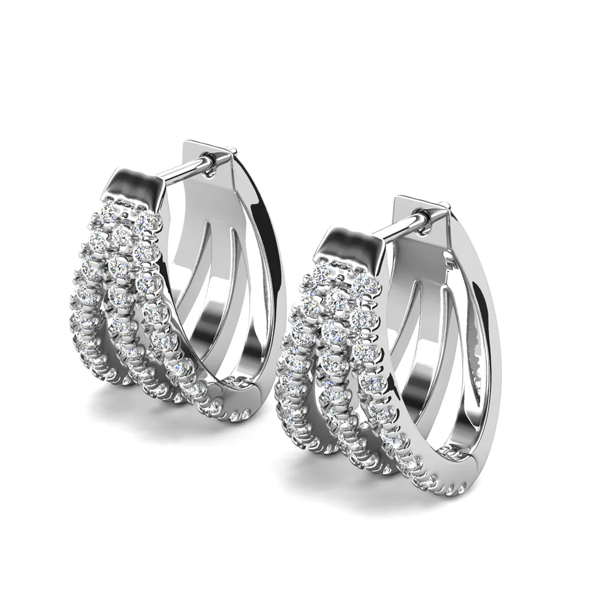 Aliyah 18k White Gold Plated 14mm Hoop Earrings with Simulated Diamond Crystals - Image 8