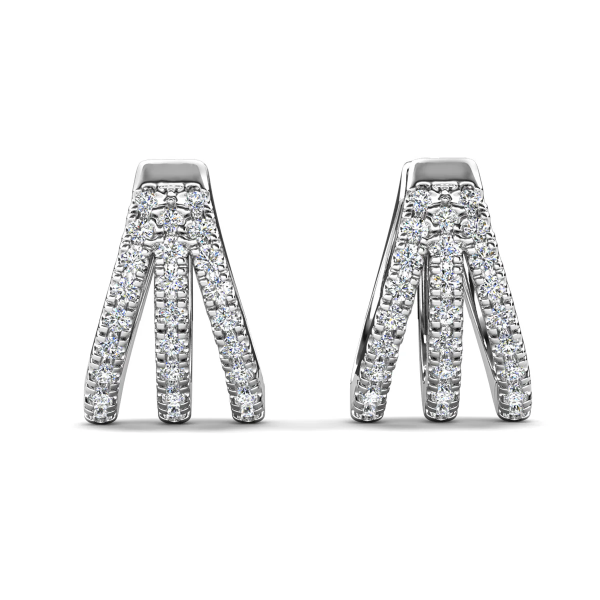 Aliyah 18k White Gold Plated 14mm Hoop Earrings with Simulated Diamond Crystals - Image 9
