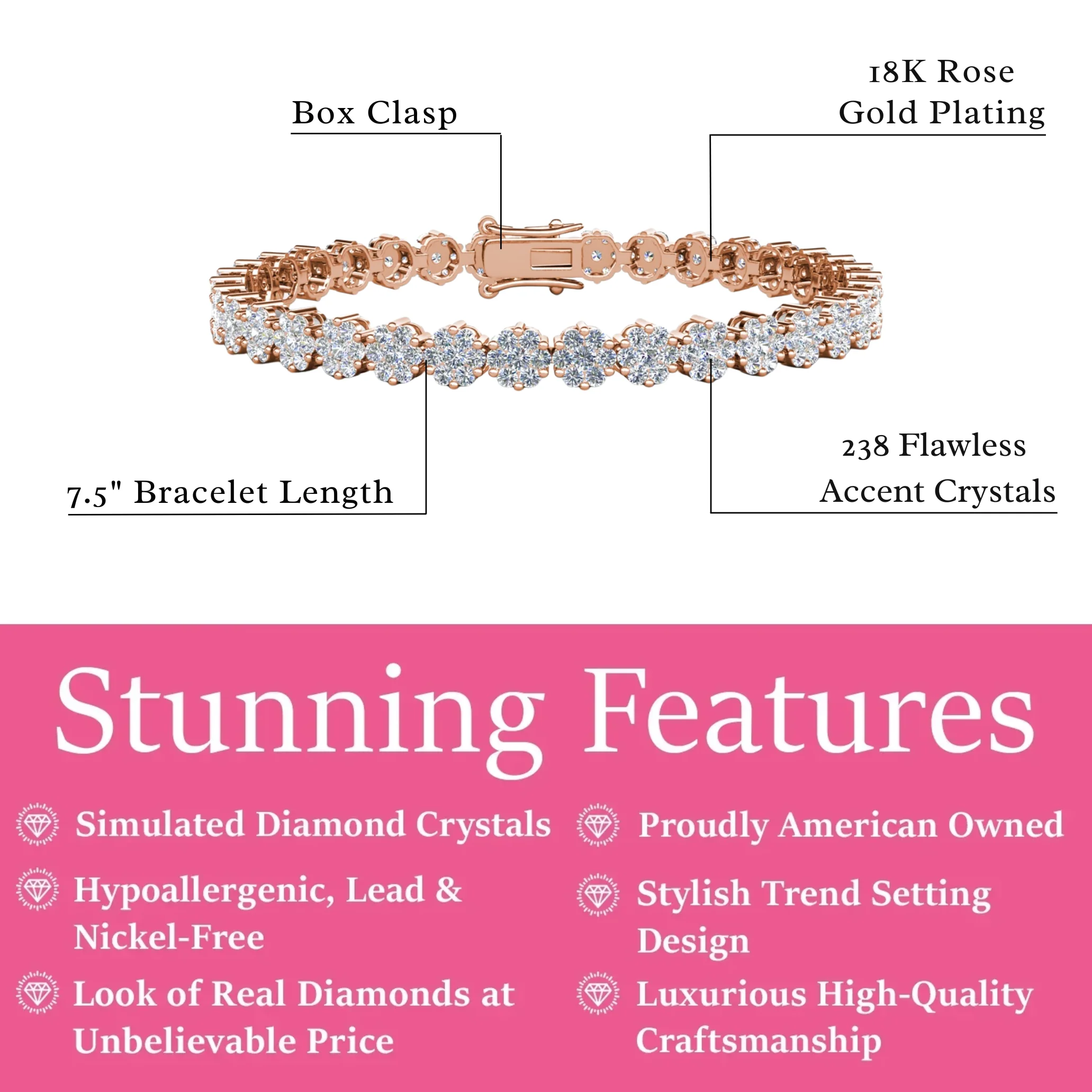 Ally 18k White Gold Plated Tennis Bracelet with Simulated Diamond Crystals - Image 15