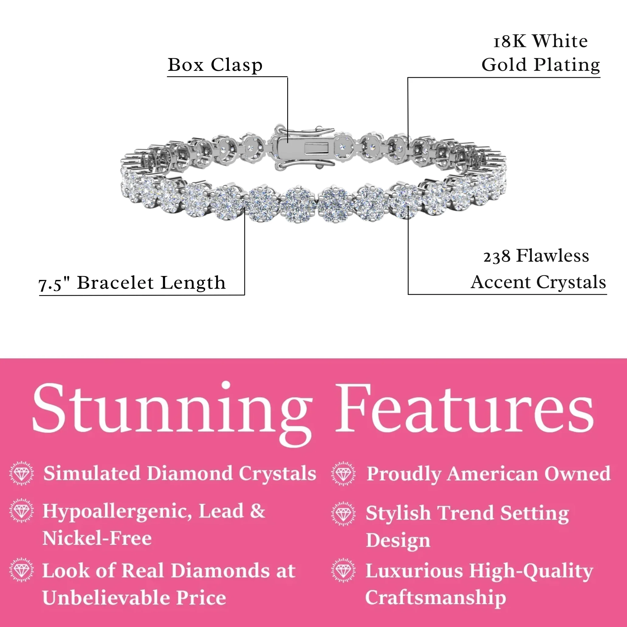 Ally 18k White Gold Plated Tennis Bracelet with Simulated Diamond Crystals - Image 3