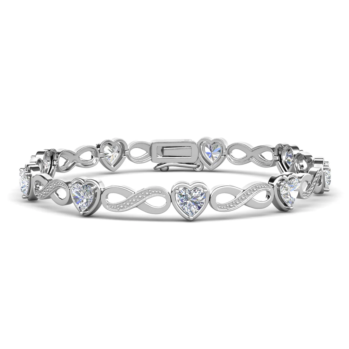 Amanda 18k White Gold Plated Infinity Heart Tennis Bracelet with Simulated Diamond Crystals
