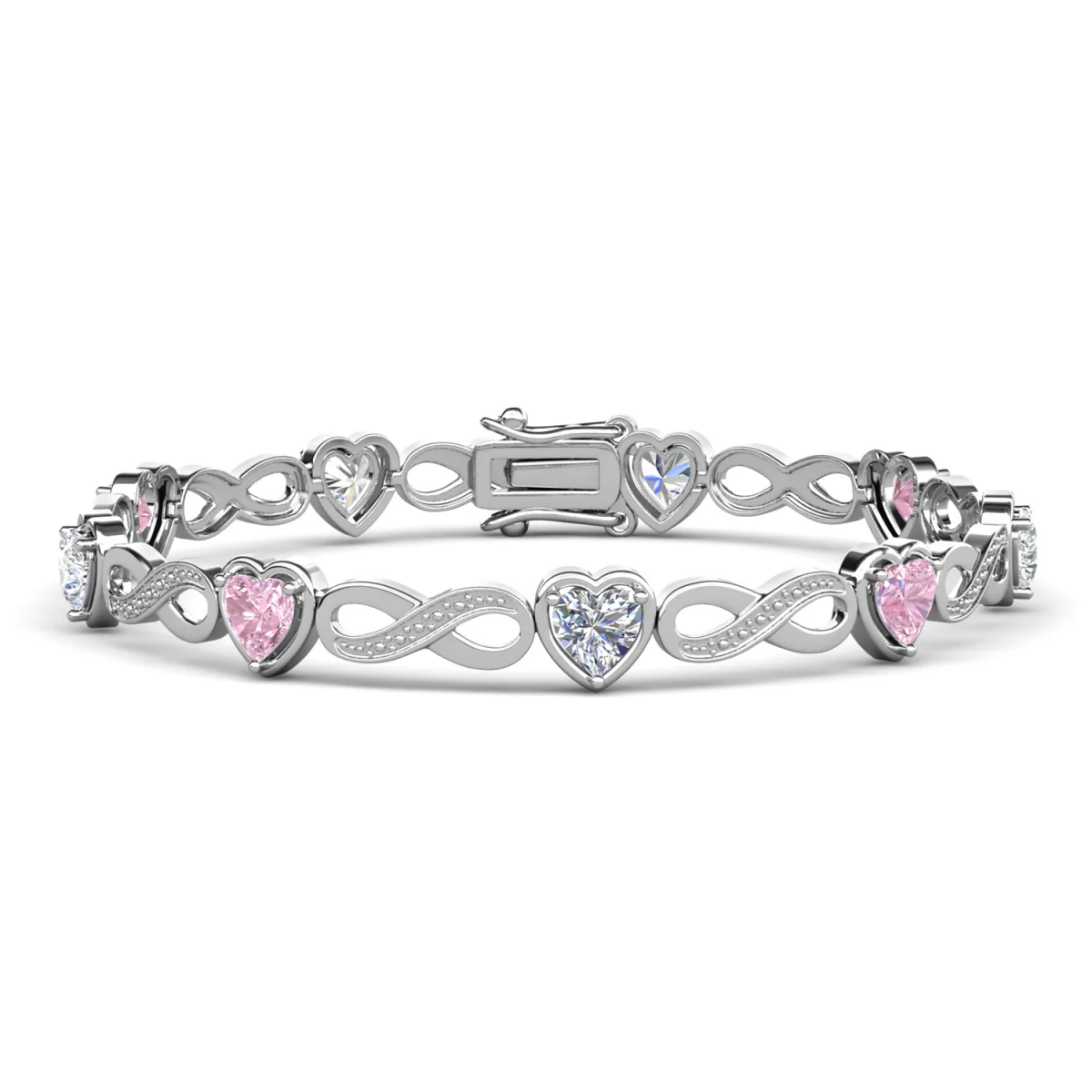 Amanda 18k White Gold Plated Infinity Heart Tennis Bracelet with Simulated Diamond Crystals - Image 14