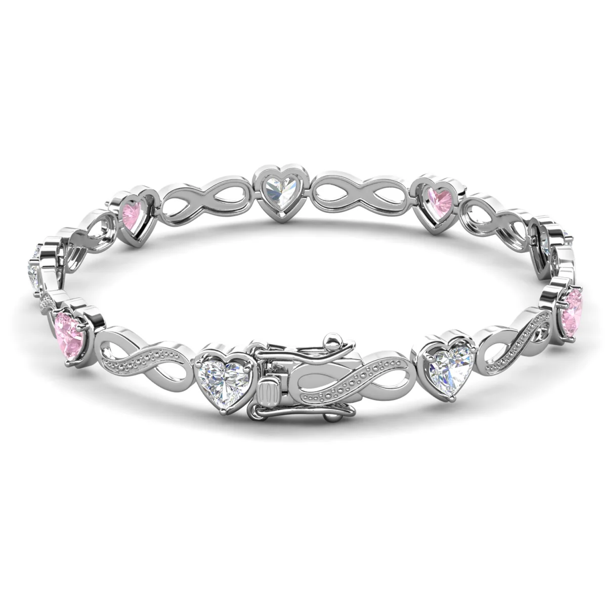 Amanda 18k White Gold Plated Infinity Heart Tennis Bracelet with Simulated Diamond Crystals - Image 16