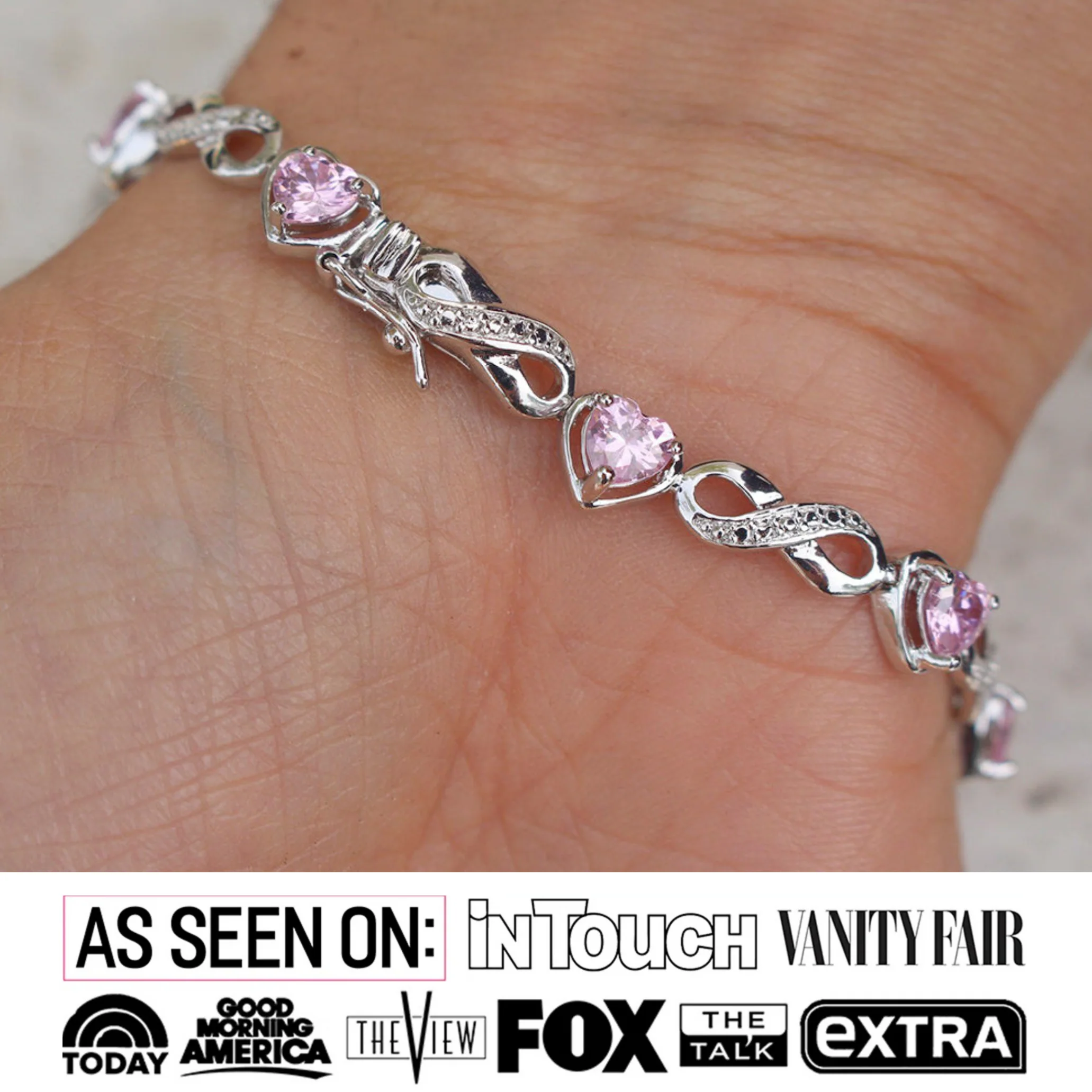 Amanda 18k White Gold Plated Infinity Heart Tennis Bracelet with Simulated Diamond Crystals - Image 2