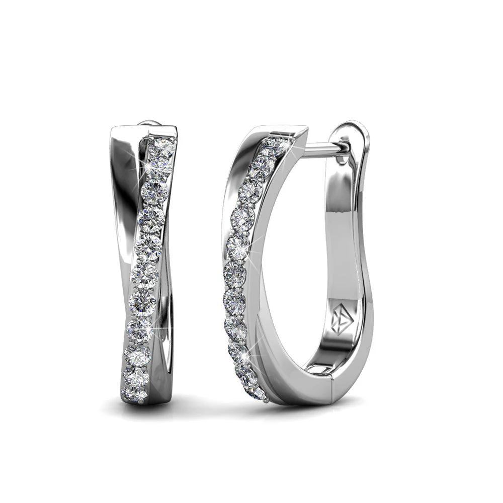 Amaya 18k White Gold Plated 16mm Twisted Hoop Earrings with Swarovski Crystals