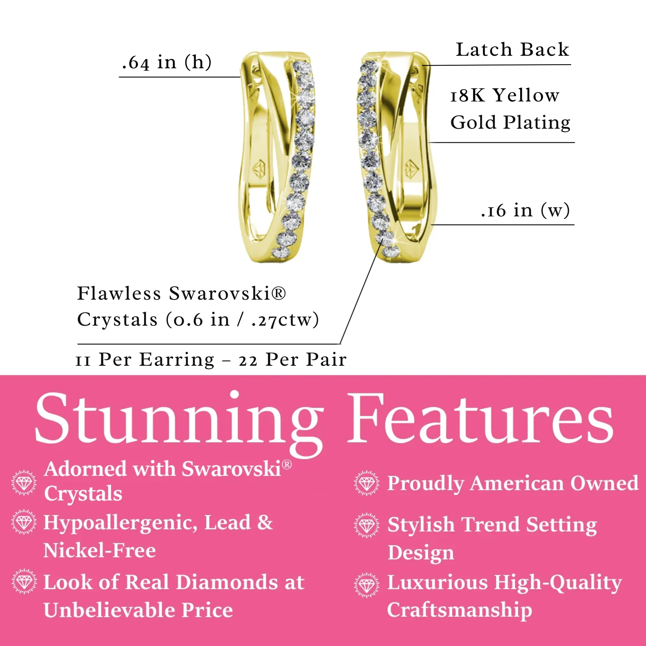 Amaya 18k White Gold Plated 16mm Twisted Hoop Earrings with Swarovski Crystals - Image 11