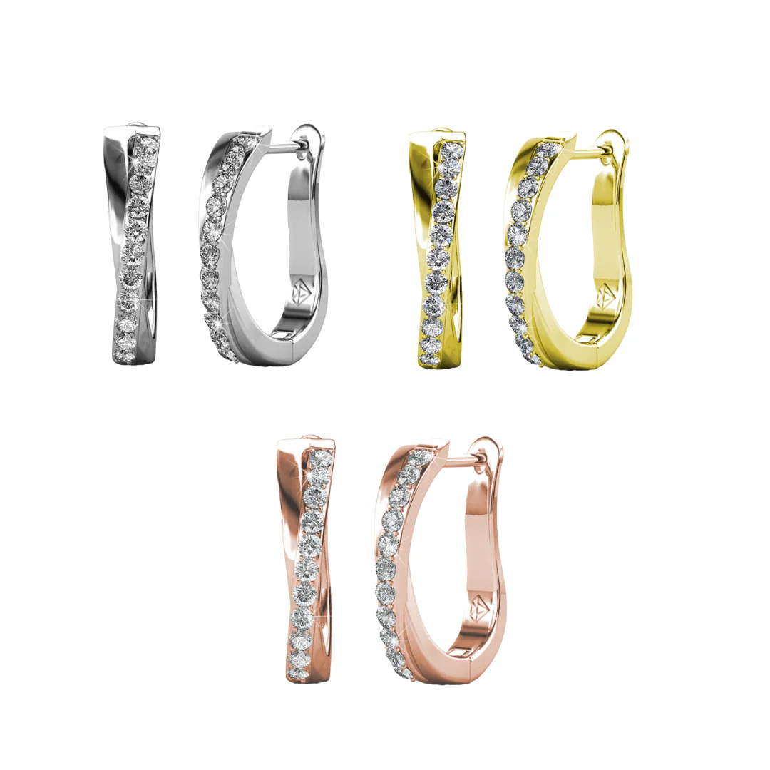 Amaya 18k White Gold Plated 16mm Twisted Hoop Earrings with Swarovski Crystals - Image 21