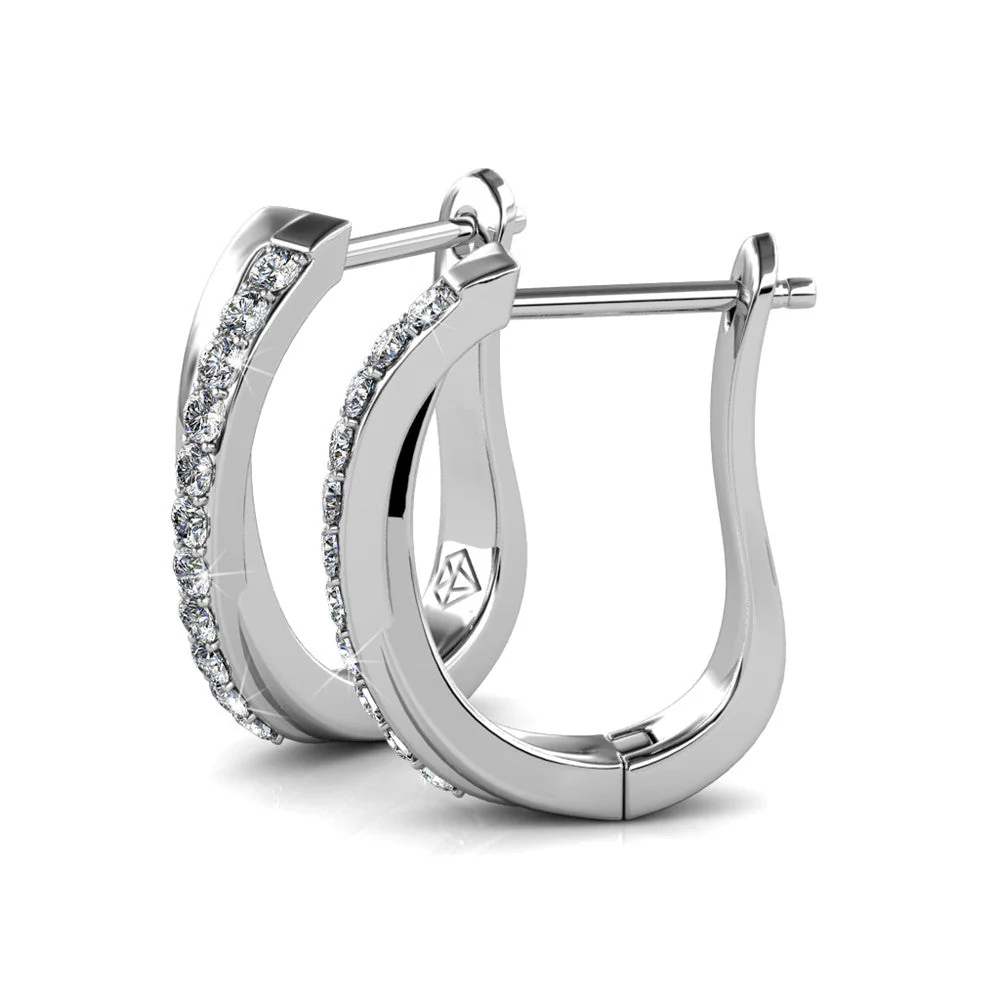 Amaya 18k White Gold Plated 16mm Twisted Hoop Earrings with Swarovski Crystals - Image 9