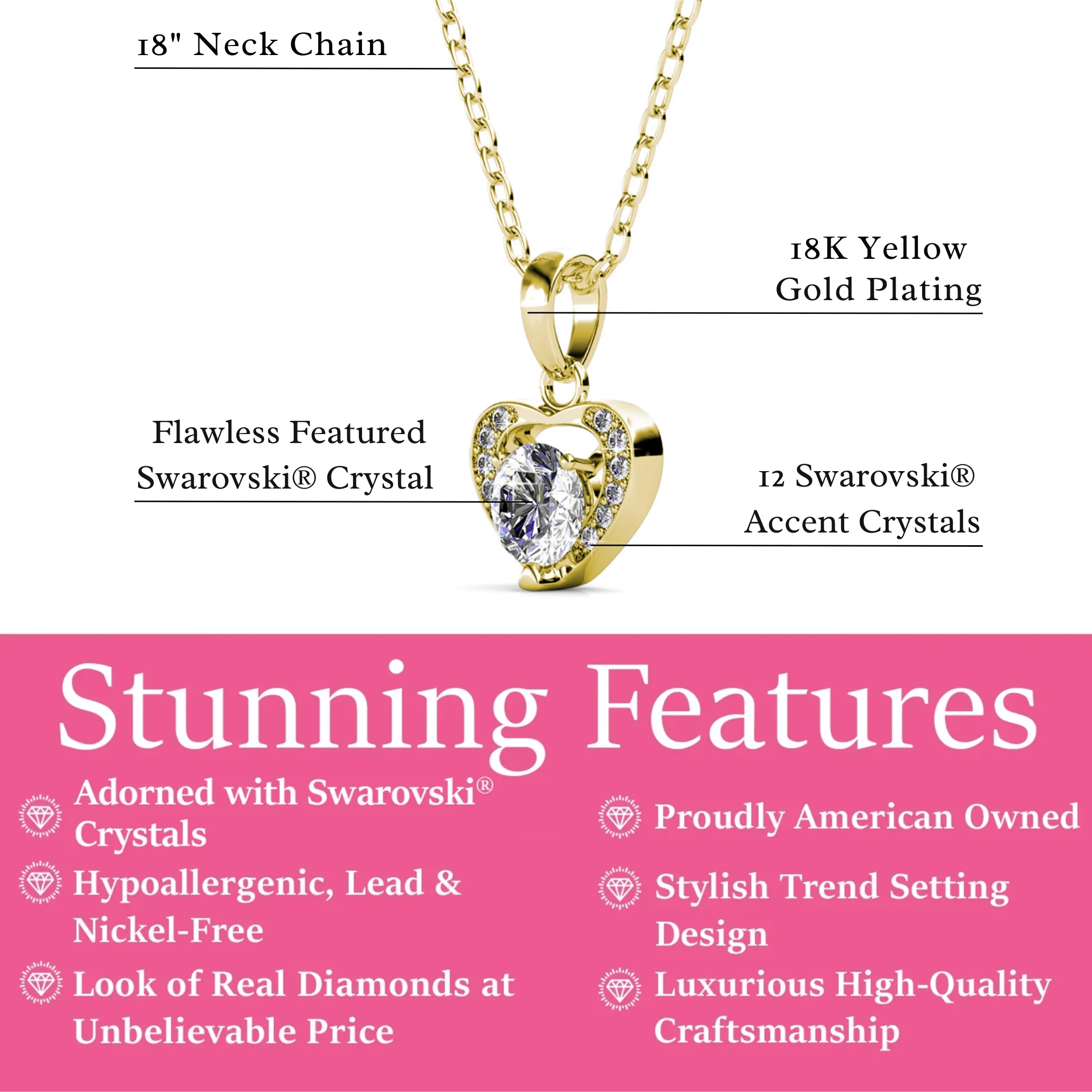 Amberly 18k White Gold Plated Heart Pendant Necklace with Solitaire Round Cut Swarovski Crystals - Image 10