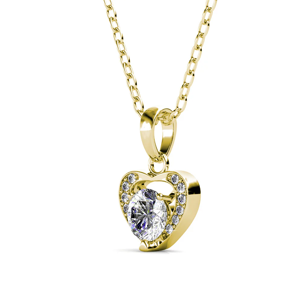 Amberly 18k White Gold Plated Heart Pendant Necklace with Solitaire Round Cut Swarovski Crystals - Image 11