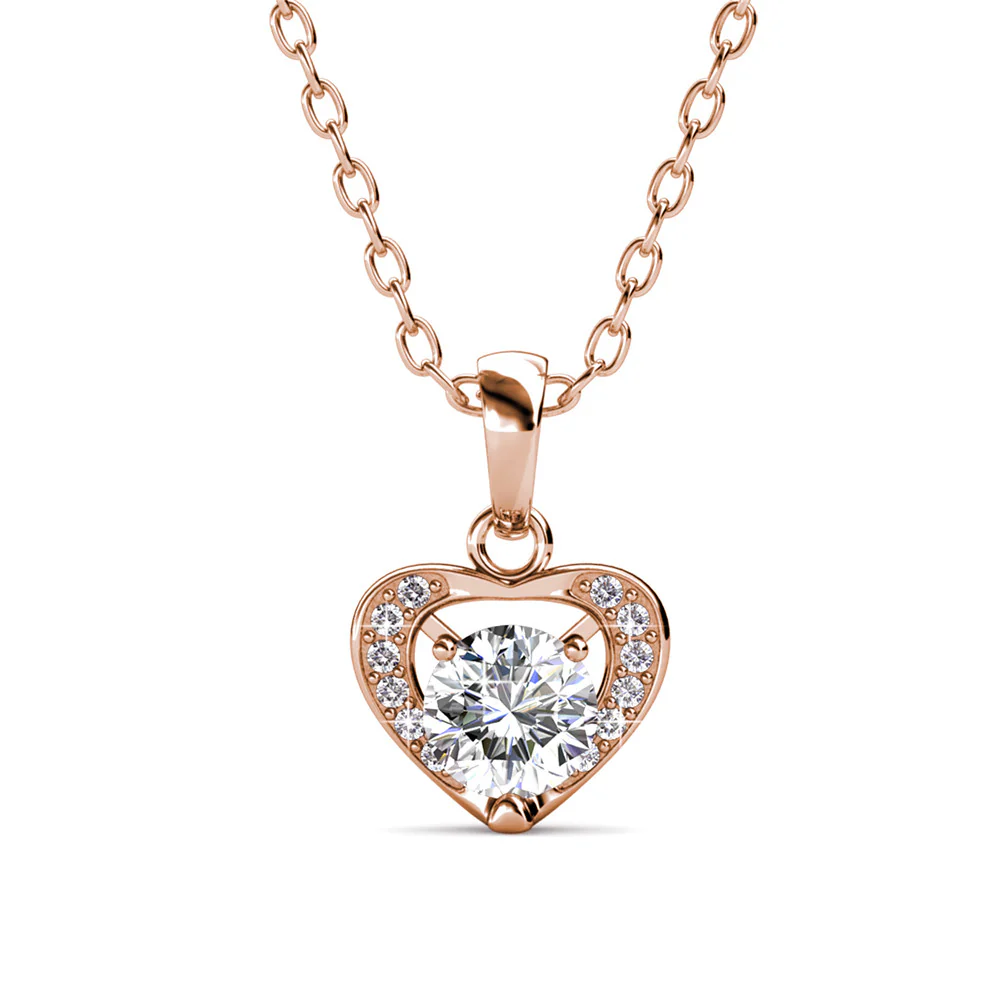 Amberly 18k White Gold Plated Heart Pendant Necklace with Solitaire Round Cut Swarovski Crystals - Image 13