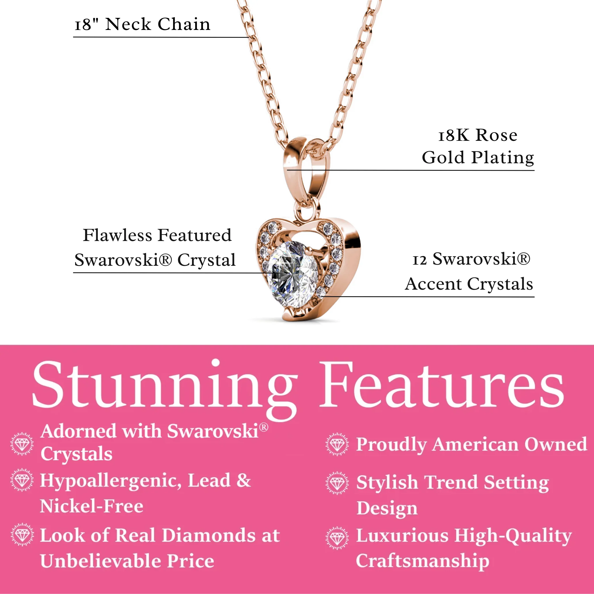 Amberly 18k White Gold Plated Heart Pendant Necklace with Solitaire Round Cut Swarovski Crystals - Image 14