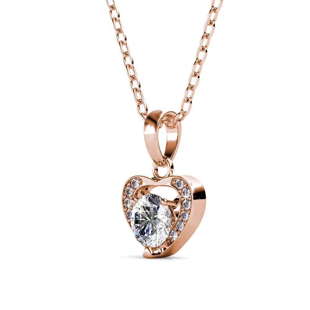 Amberly 18k White Gold Plated Heart Pendant Necklace with Solitaire Round Cut Swarovski Crystals - Image 15