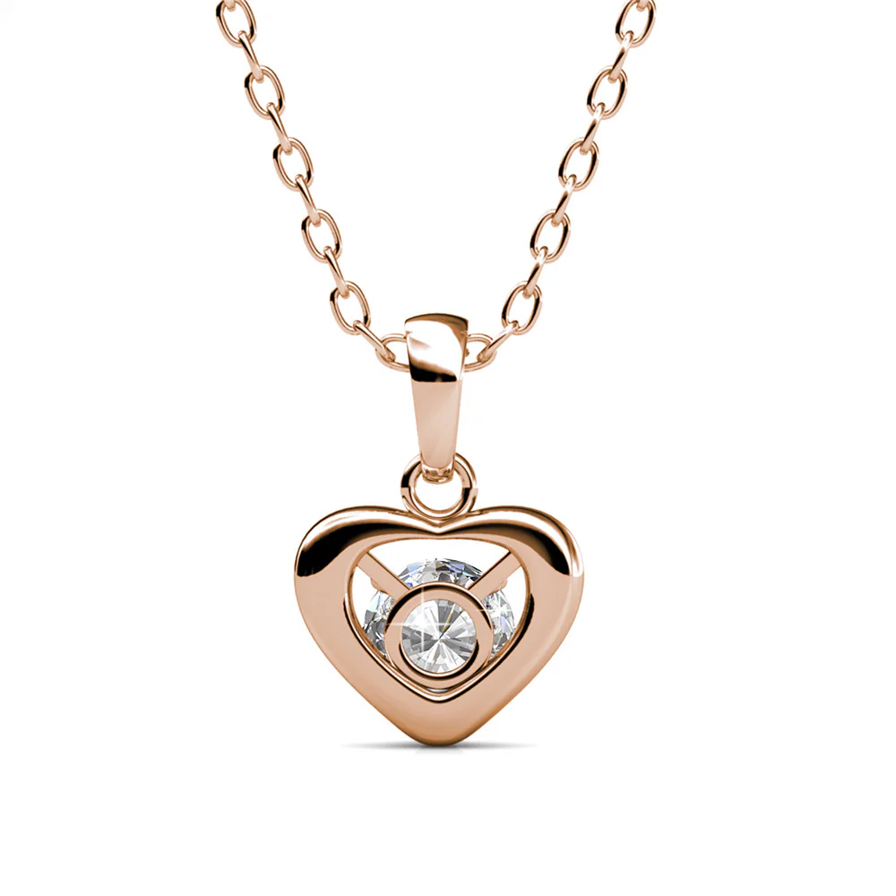 Amberly 18k White Gold Plated Heart Pendant Necklace with Solitaire Round Cut Swarovski Crystals - Image 16
